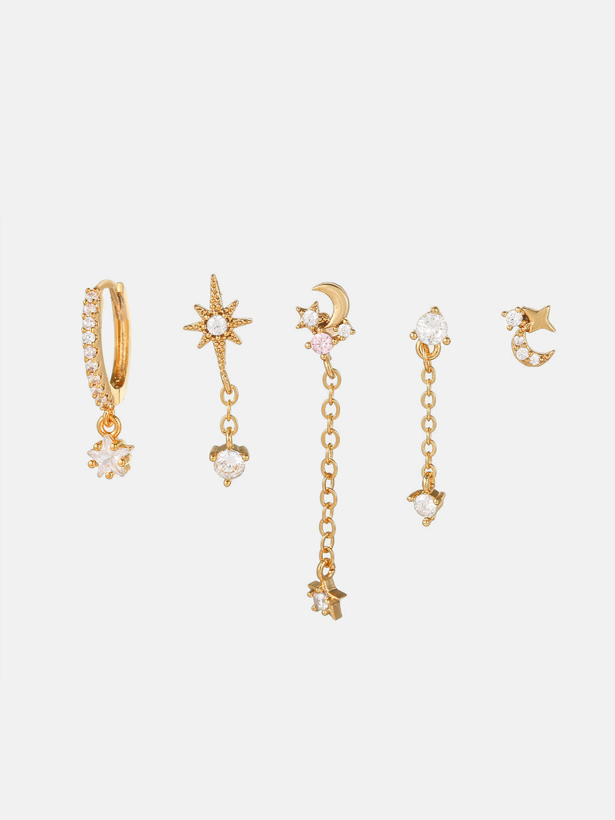 Stars and Moon Earrings-5 Pieces Trendy Celestial Jewelry Set