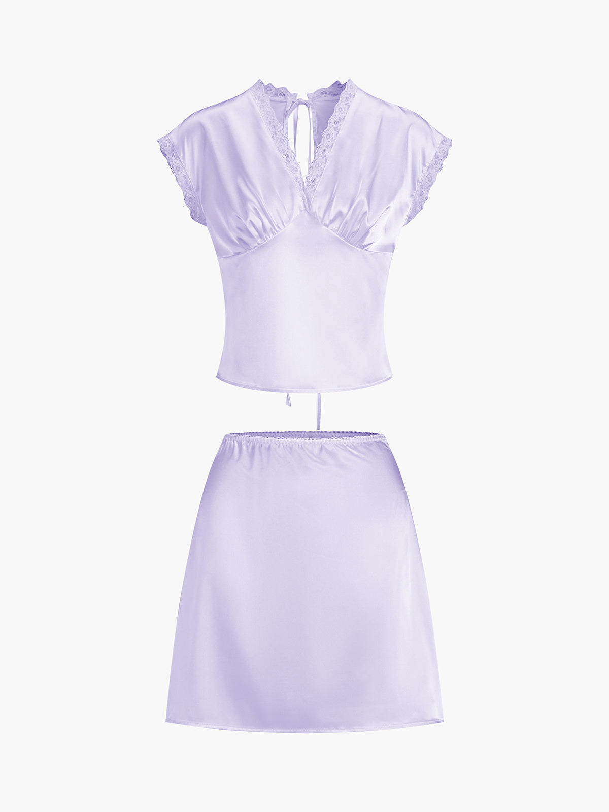 Lace Trim Satin Skirt Set with Matching Top for Women