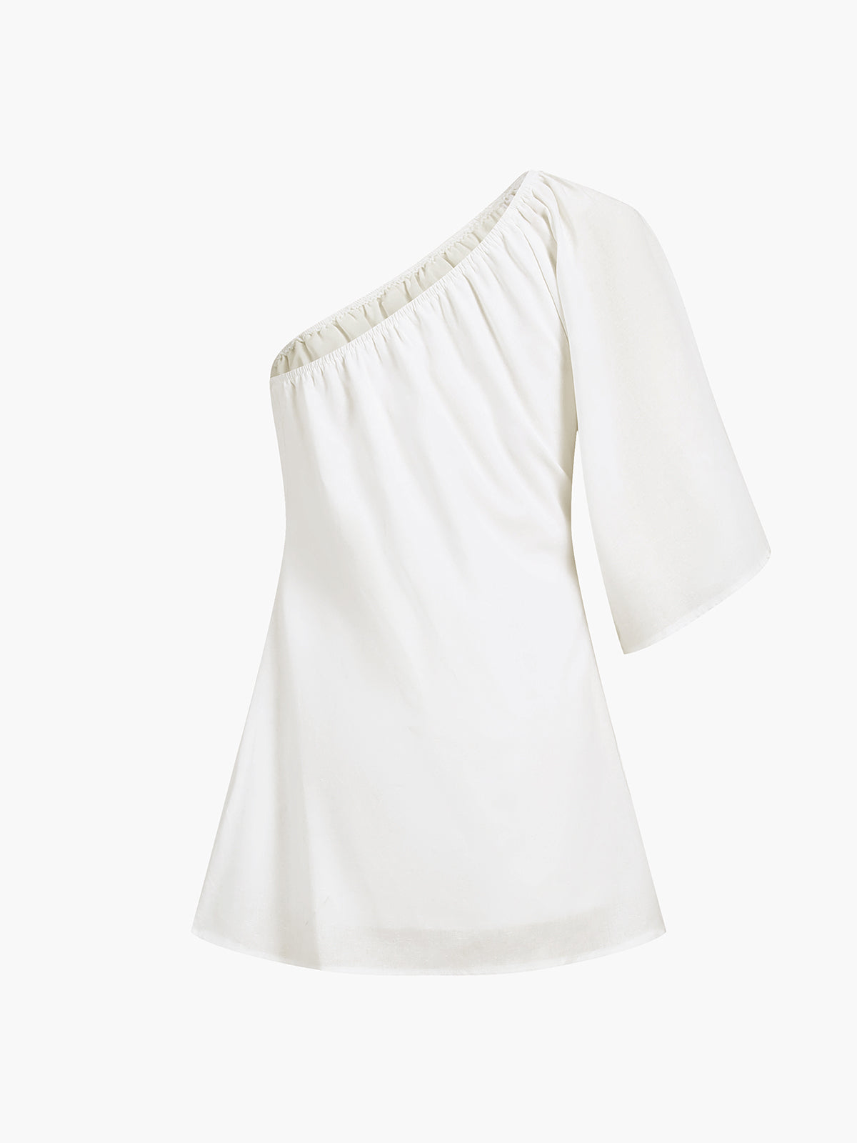Aegean Cotton Linen One Sleeve Short Dress with Side Zip Closure
