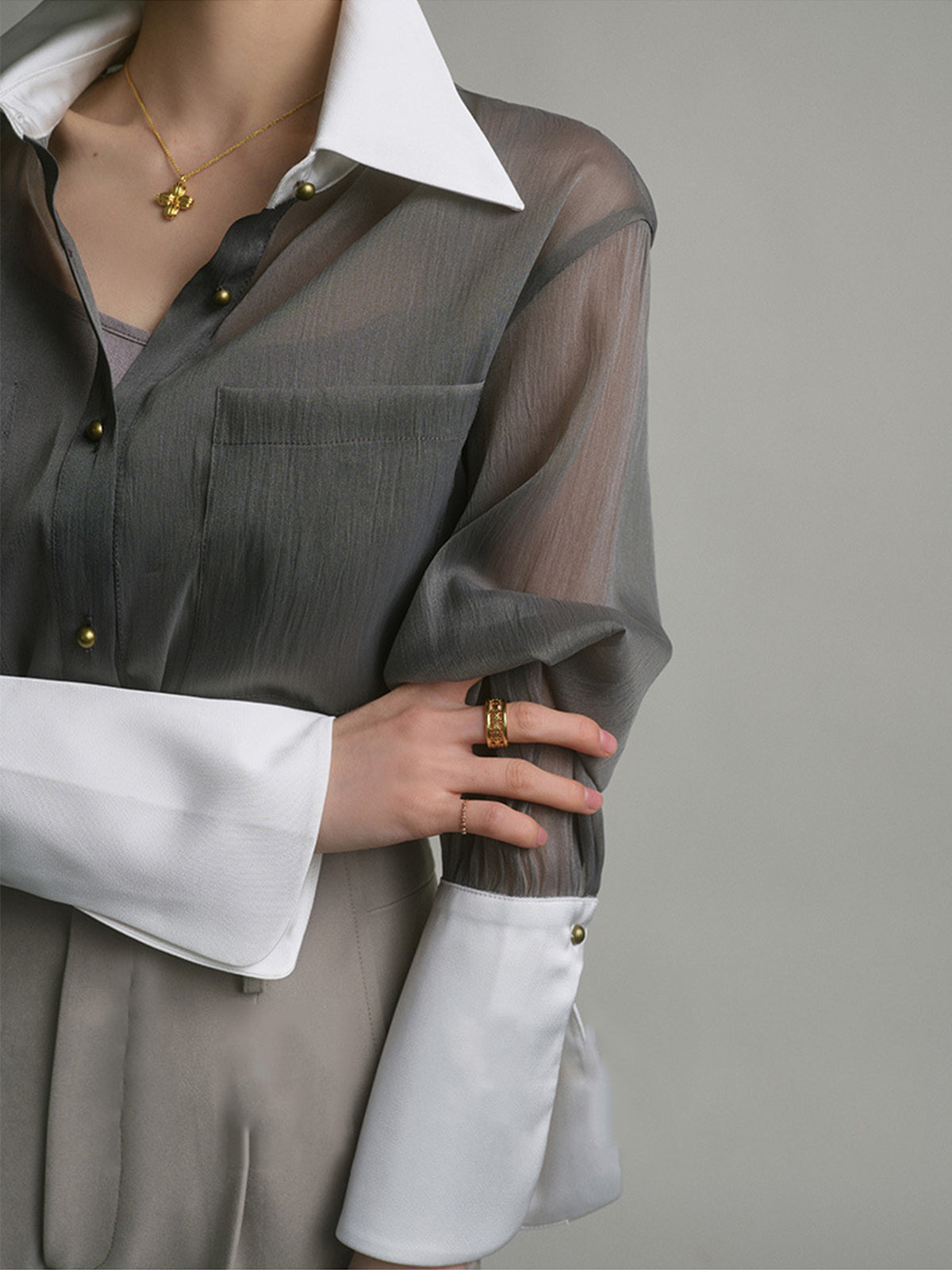 Semi-Sheer Leisure See Through Shirt With Cami Top for Women Stylish Layered Outfit