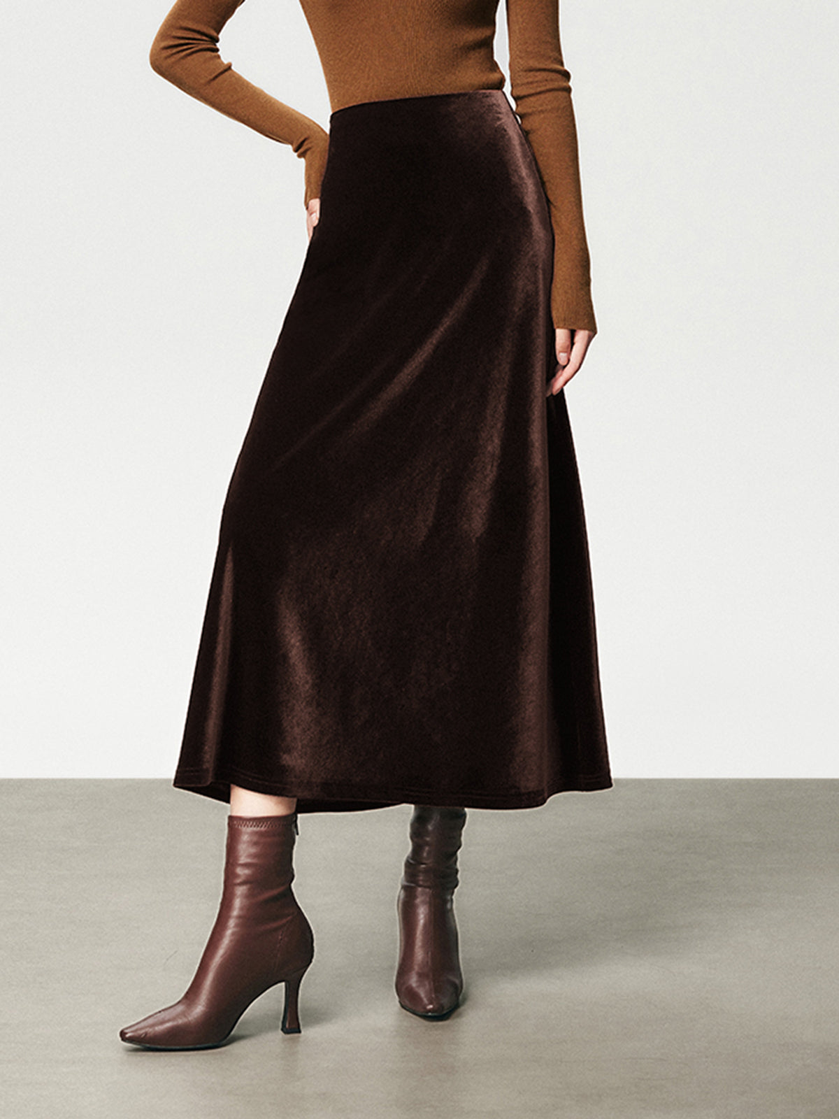 High Waist Velvet Maxi Skirt for Women, Long Elegant Evening