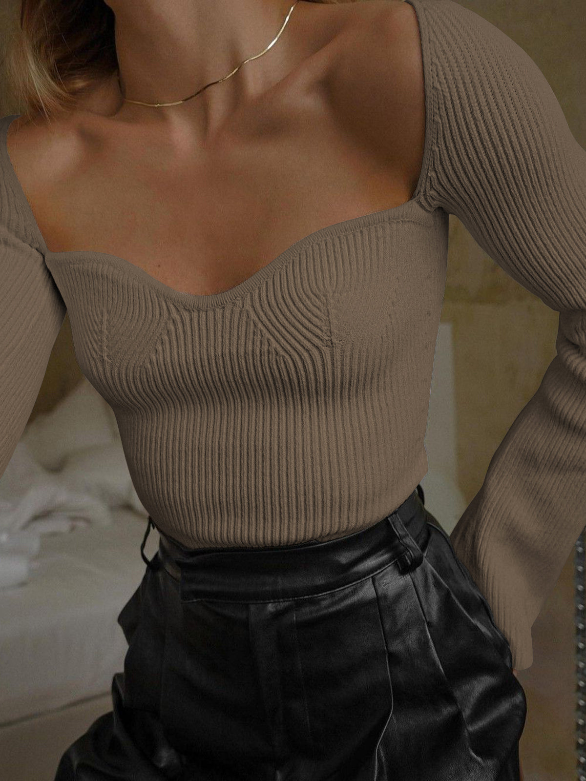 Sweetheart Long Sleeve Knit Top Cozy Comfort Layer Essentials
