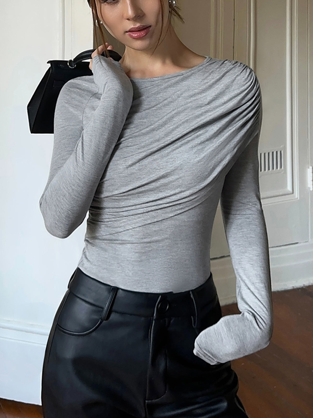 Layered Long Sleeve Pleated Shirt for Women Casual Workwear