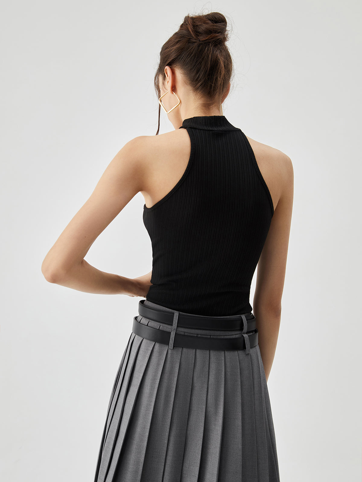 Slinky Solid Halter Top with Backless Design