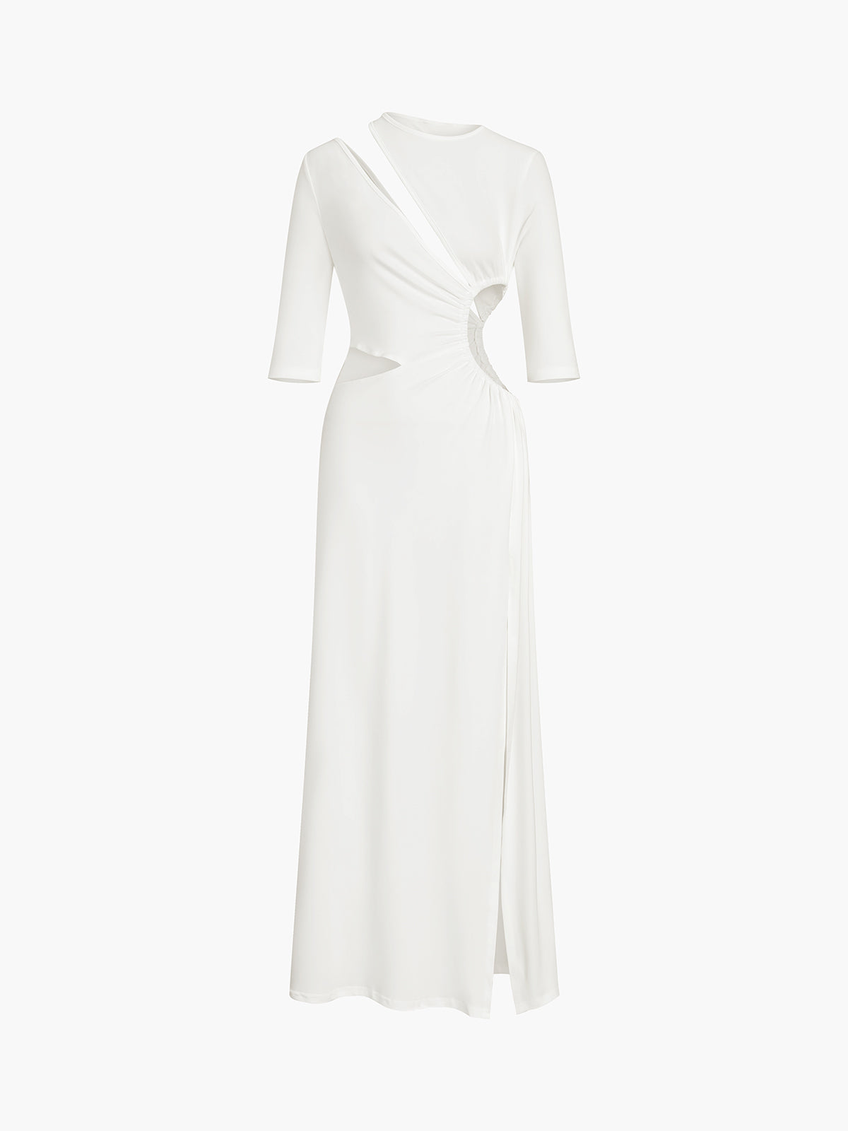Cut Out Ruched Split Knit Maxi Dress for Evening Events