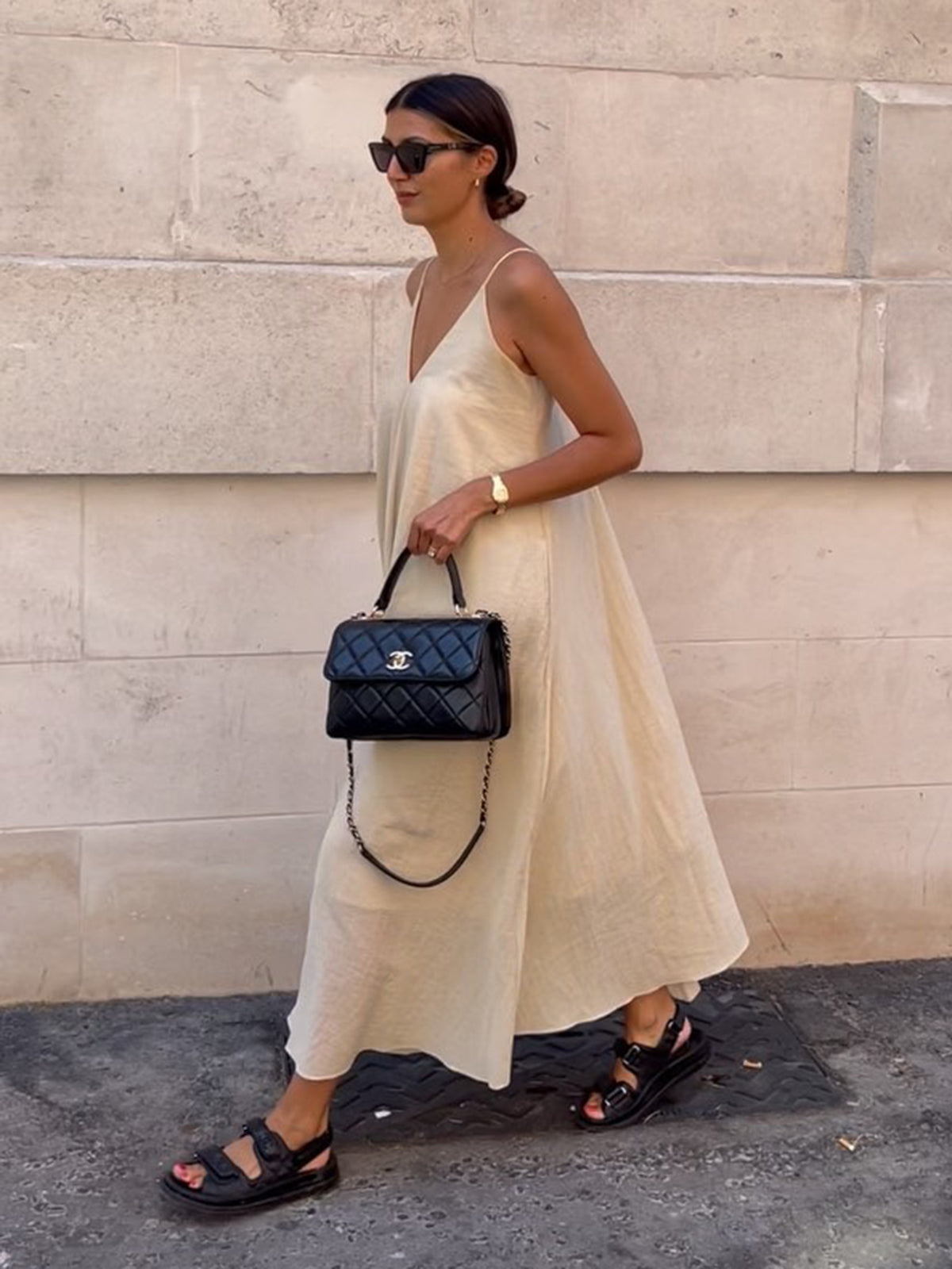 Double Layers V-neck Long Dress Elegant Flowing Evening Wear