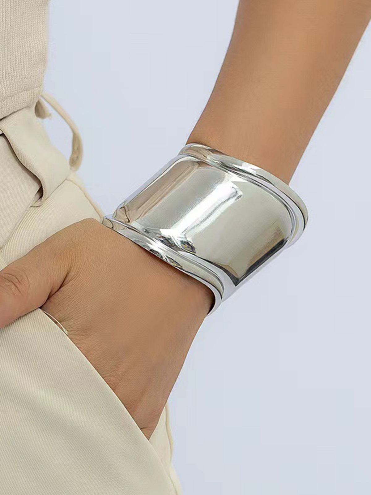 Metallic Wide Cuff Bracelet Women Fashion Jewelry Accessory