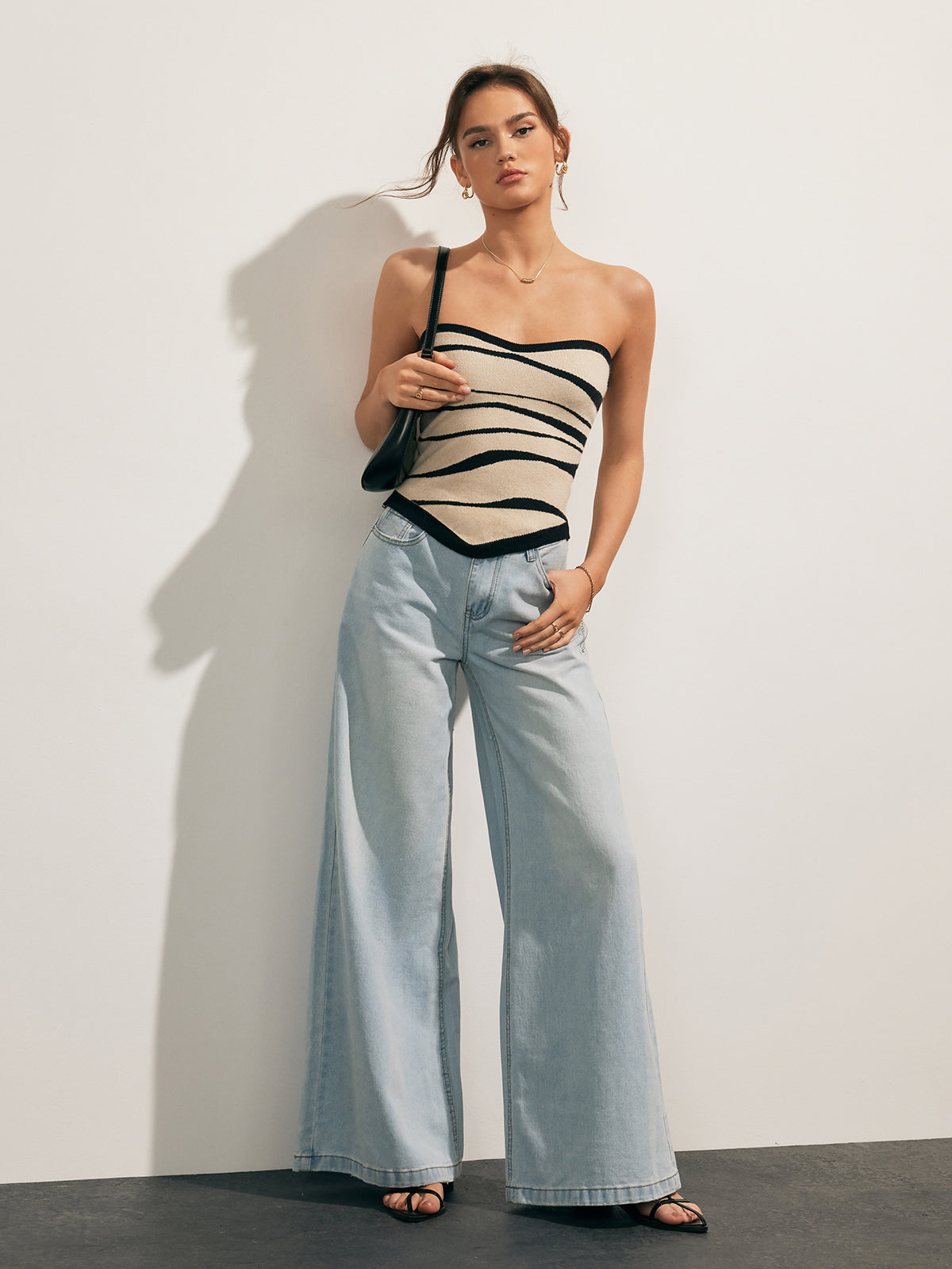 Two-Tone Waves Tube Knit Top Comfortable Stretch Fabric Design