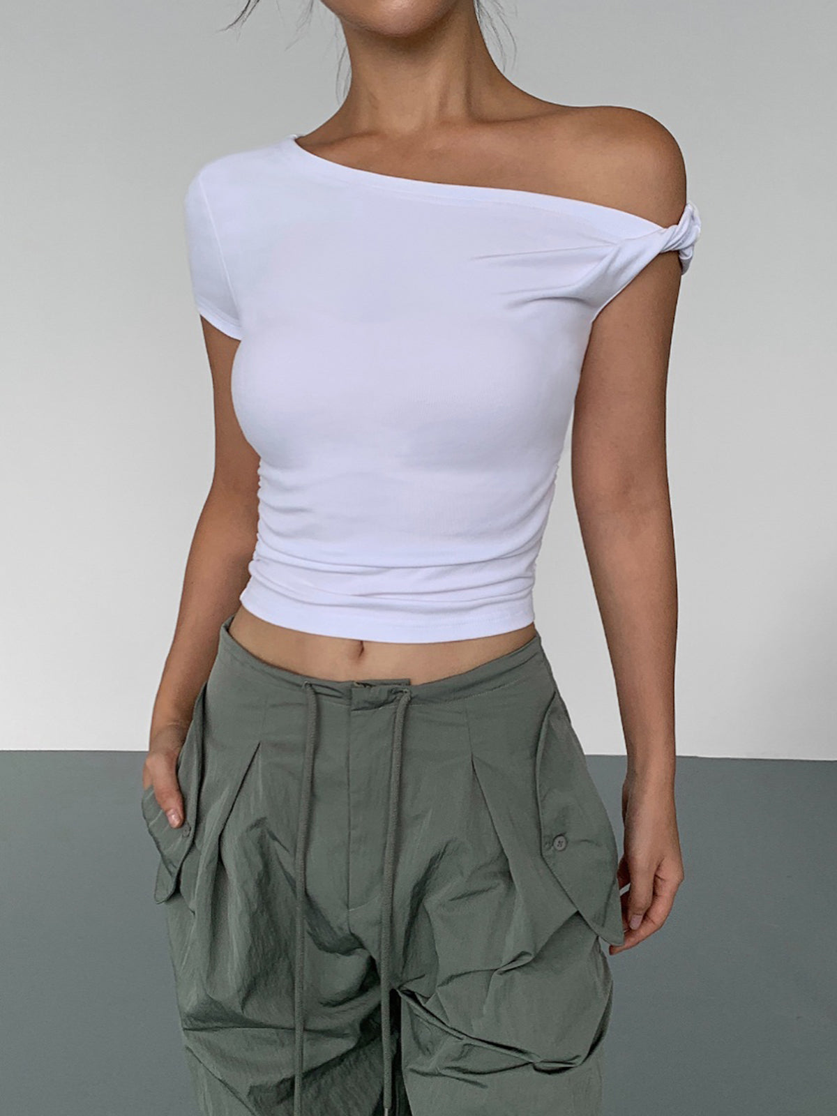 Asymmetrical Neck One Shoulder Off Top Trendy Casual Blouse