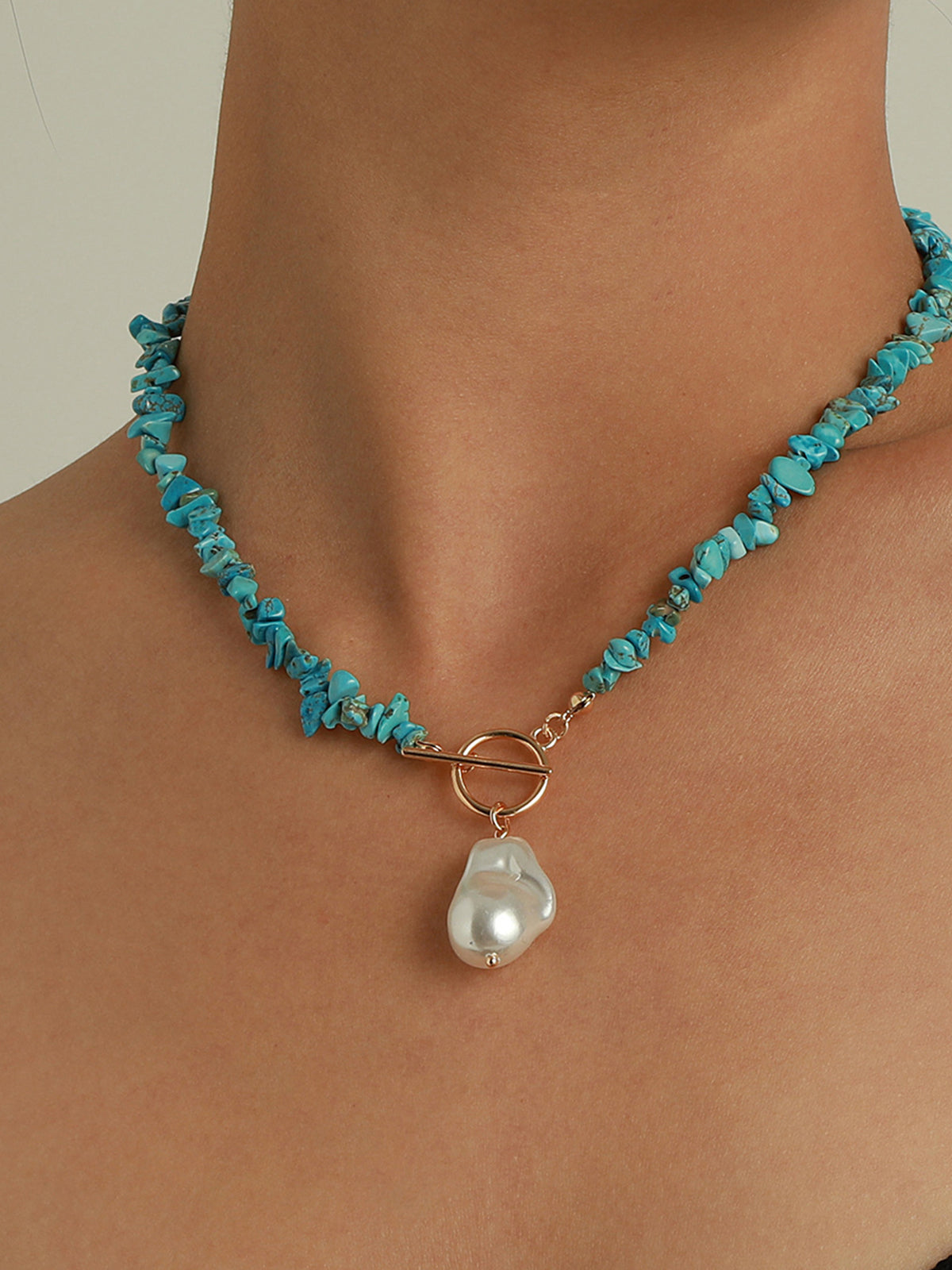 Irregular Pearl Green Turquoise Necklace Handcrafted Elegant Statement Jewelry