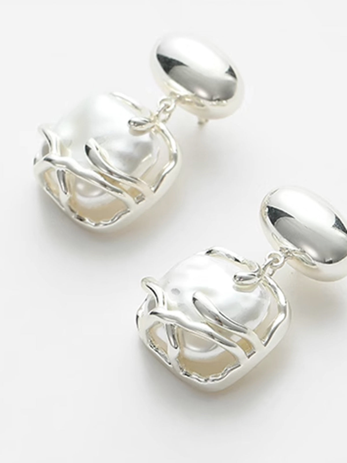 Baroque Pearl Pendant Earrings Handcrafted Silver Vintage Style