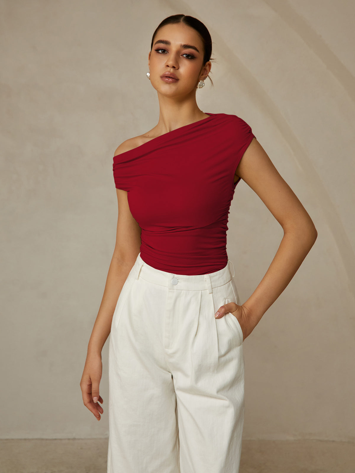 Asymmetrical Neck Sleeveless T-Shirt for Women Casual Summer Style
