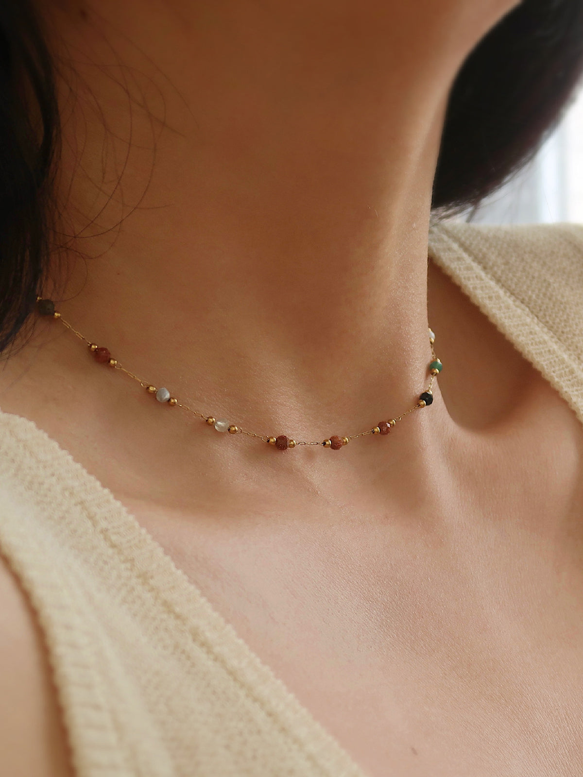 Colorful Beaded Link Necklace Handcrafted Artisan Jewelry