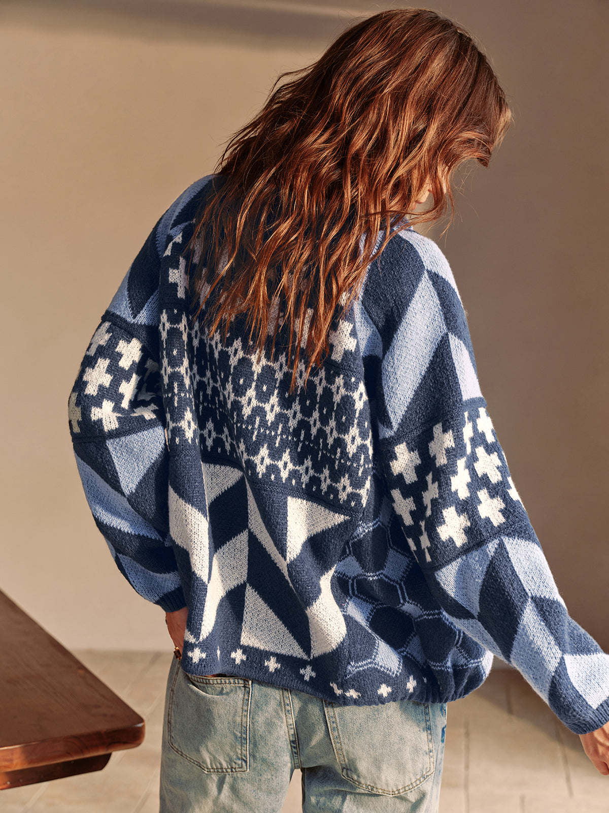 Boheme Printed Lapel Cardigan Lightweight Transitional Outerwear