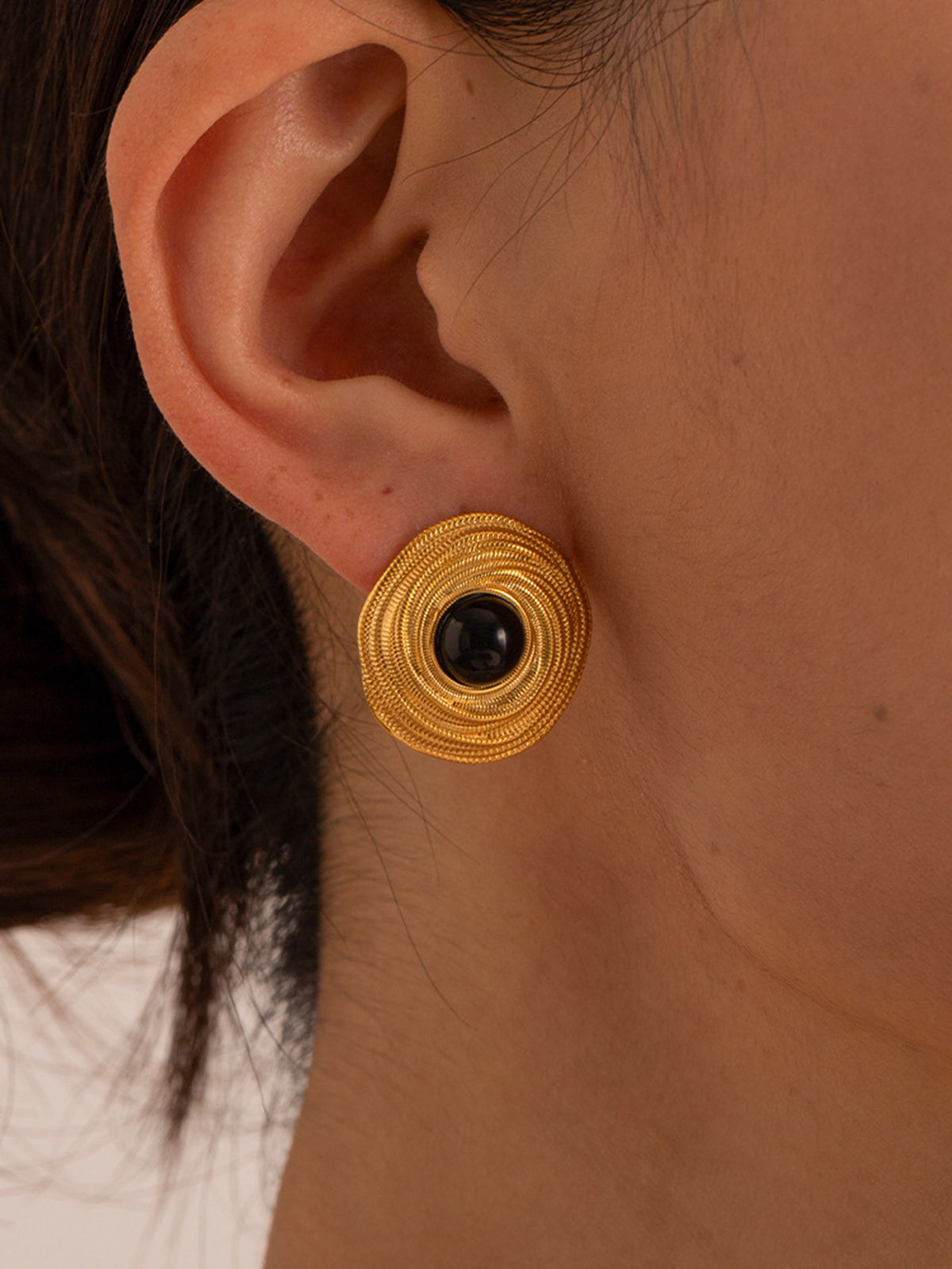 Golden Black Onyx Hoop Earrings for Elegant Evening Wear