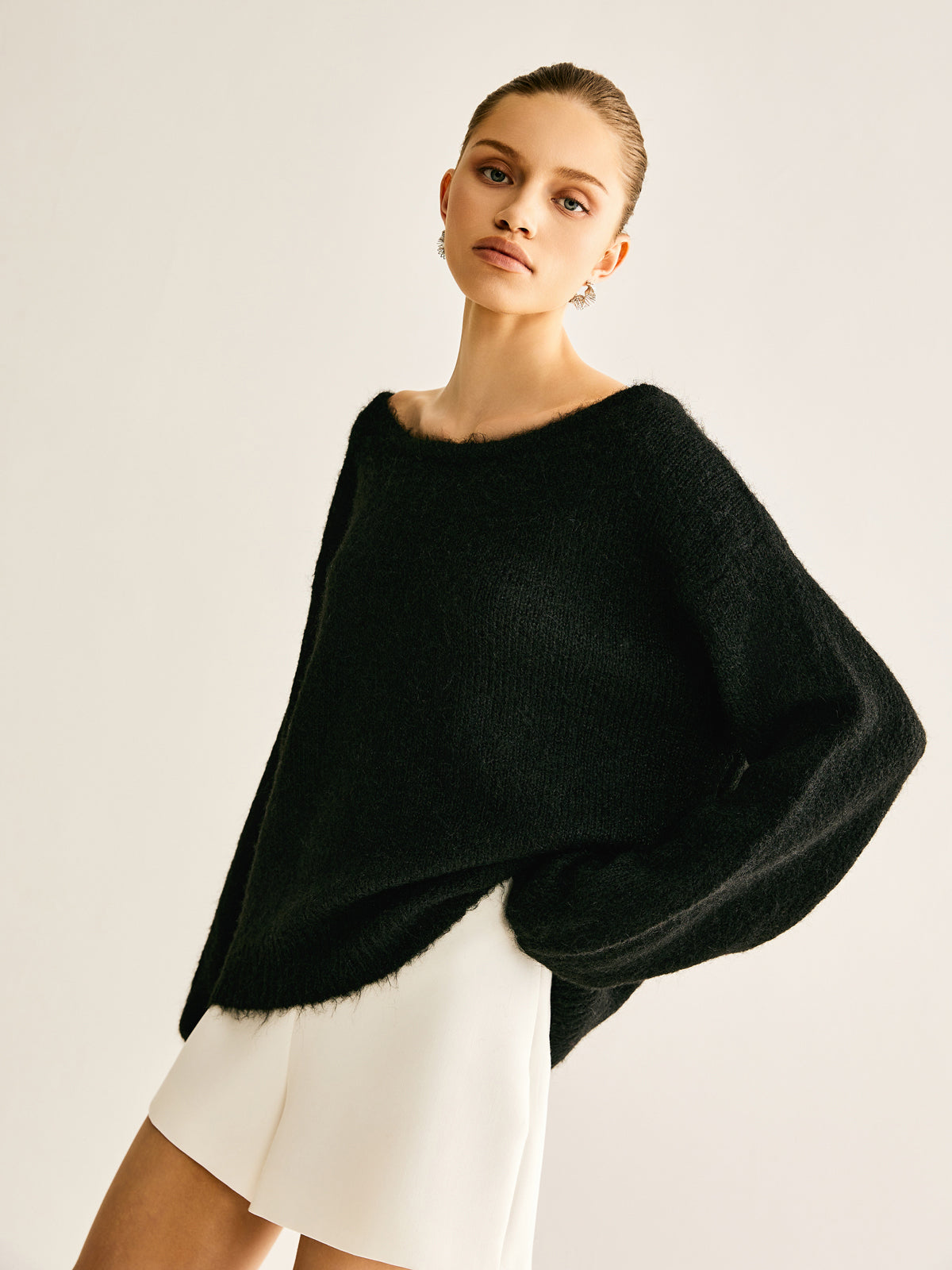 Ribbed Bow Loose Sweater - Comfy Casual Pullover Top for Women