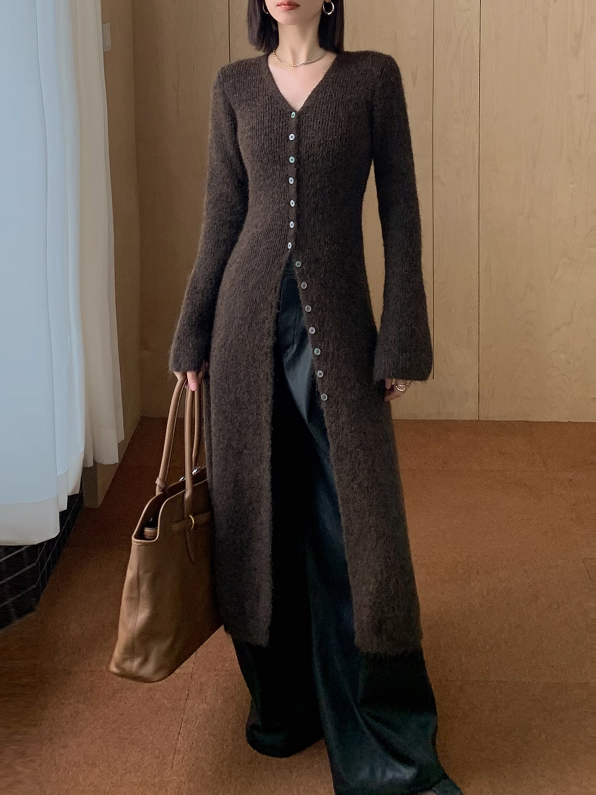 Stacking V-Neck Split Breasted Sweater Dress for Women, Elegant Winter Fashion