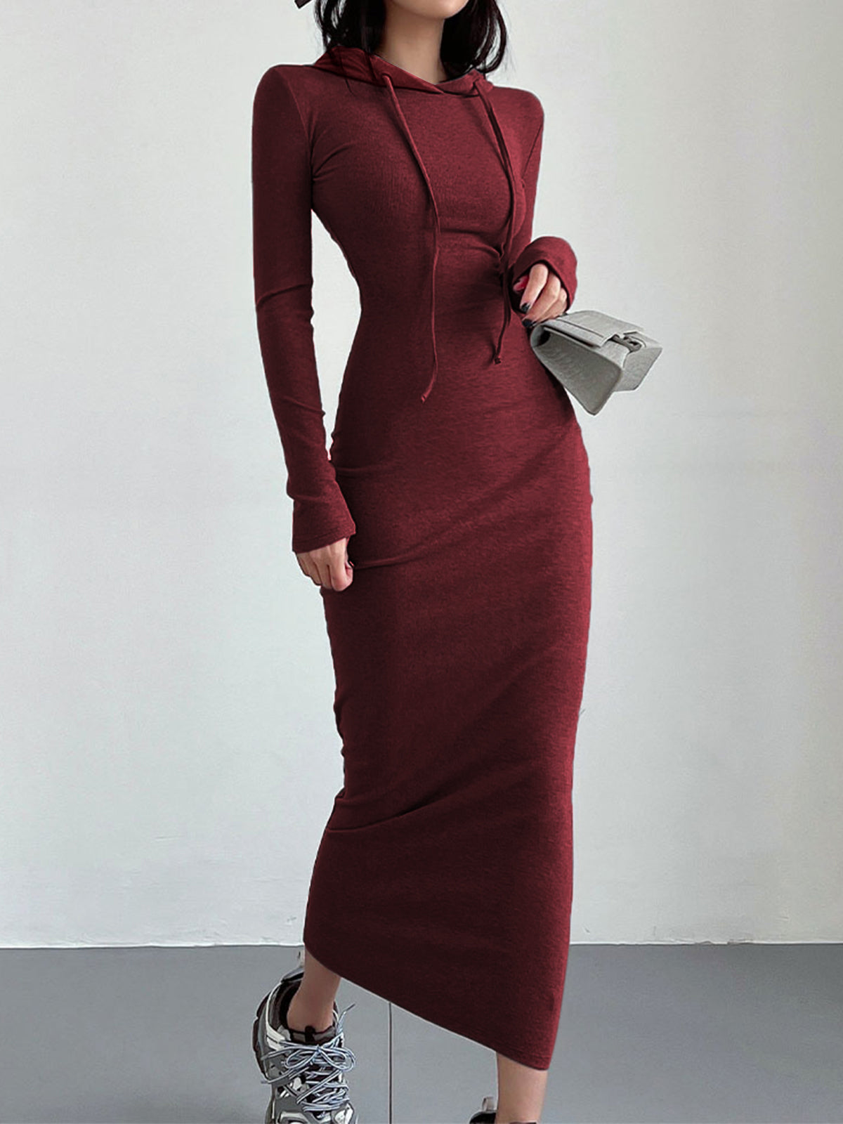 Drop Shoulder Drawstring Hooded Dress with Kangaroo Pocket Comfort Fit