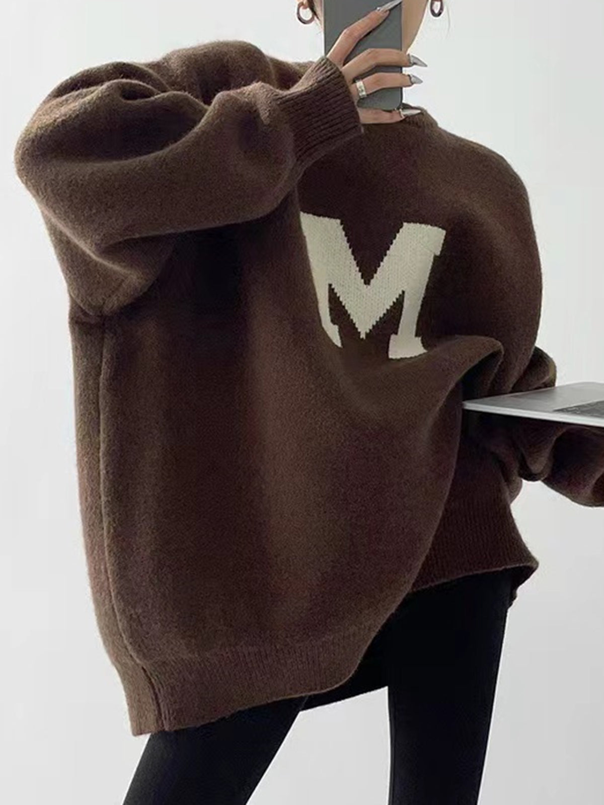 Letter Printed Loose Sweater with Graphic Oversized Pullover Style