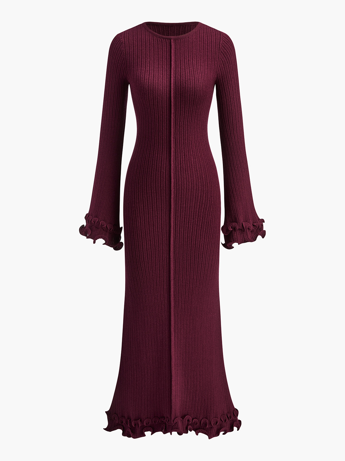 Semi-Sheer Piping Ruffle Drawstring Knit Dress for Women Elegant Comfortable Stylish