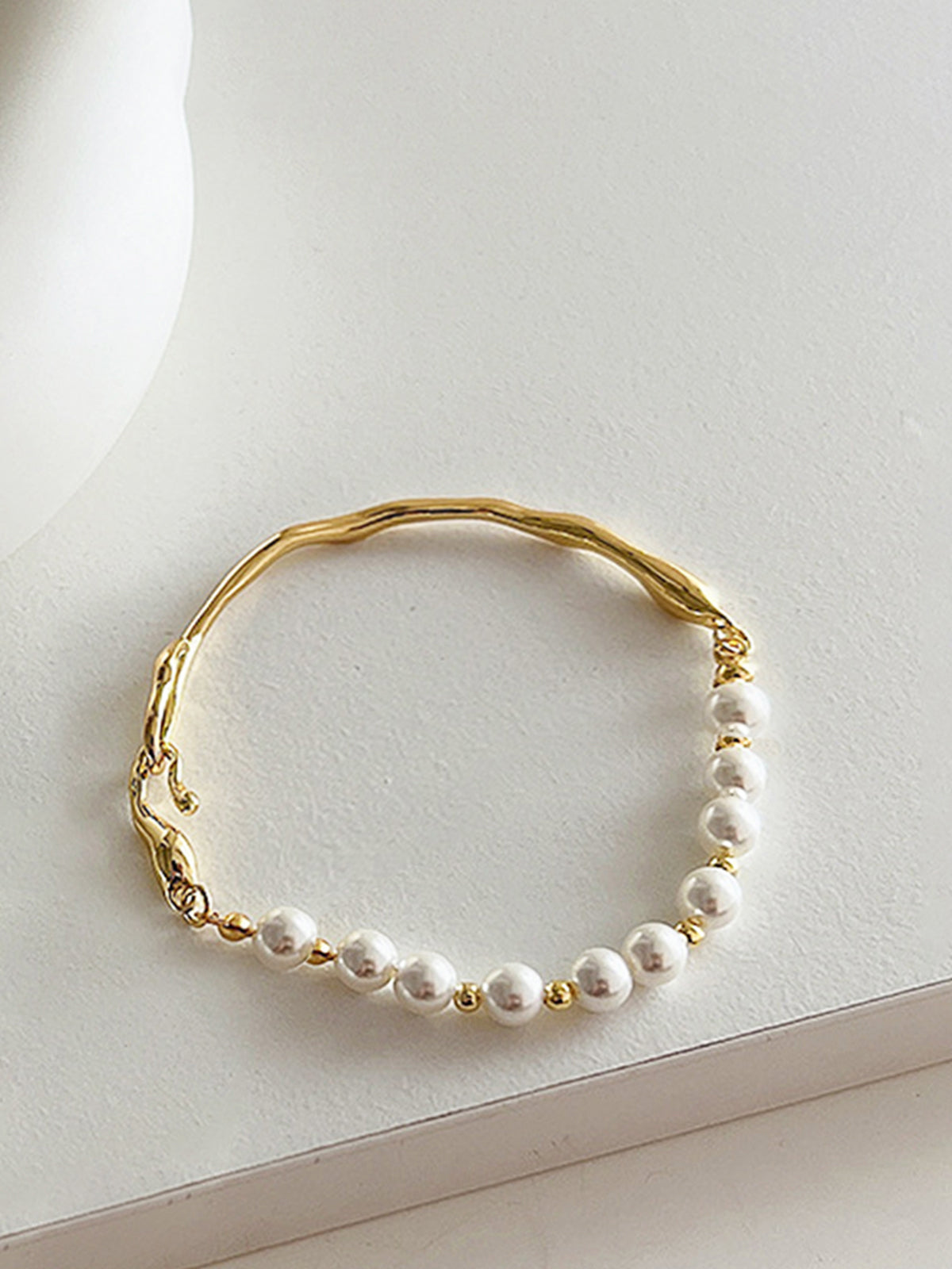 Irregular Metal Pearl Bracelet Adjustable Clasp Handmade Jewelry