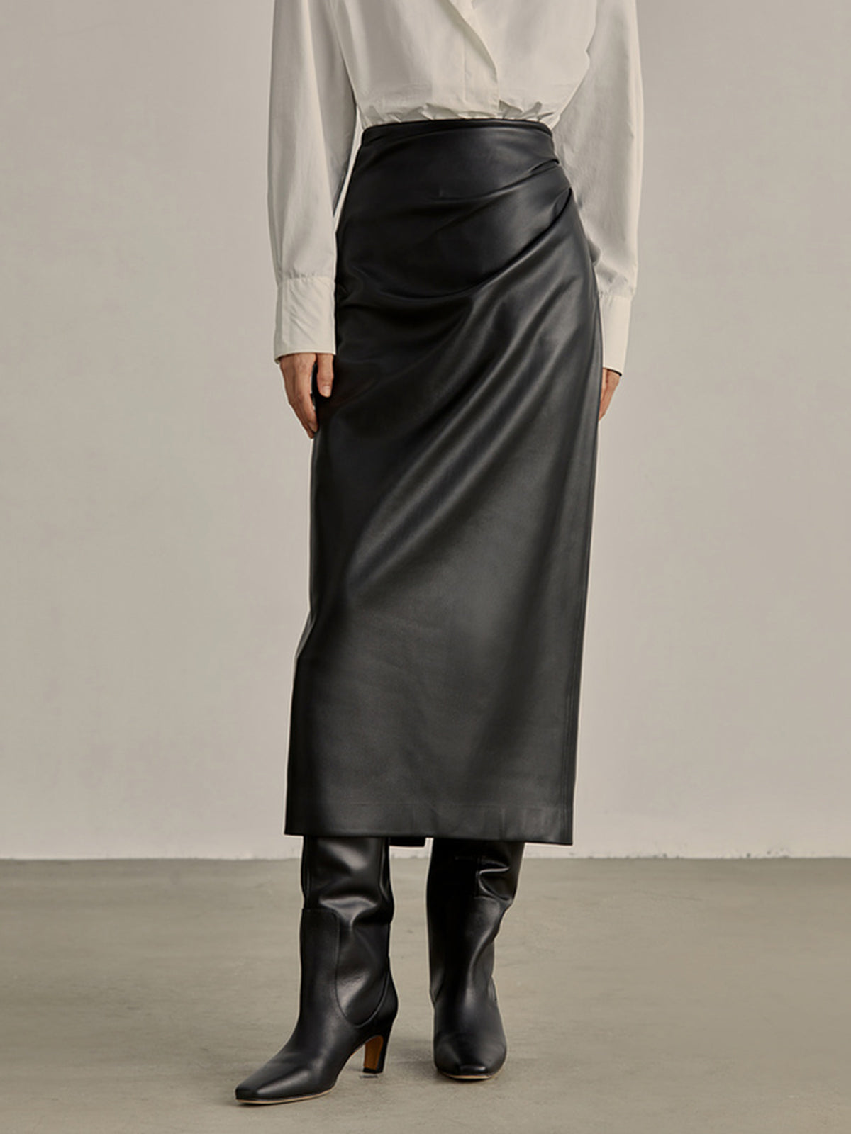 Minimalist PU Leather Skirt for Women - High Waisted Pencil Design