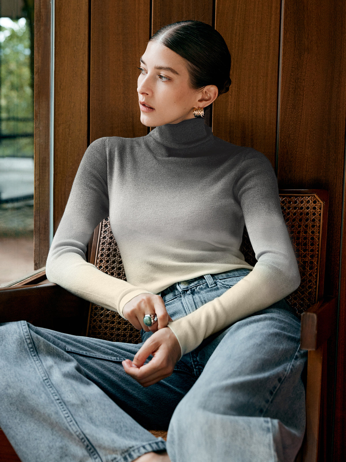 Wool-Blend Ombre Slim Knit Top for Women Comfort Fit