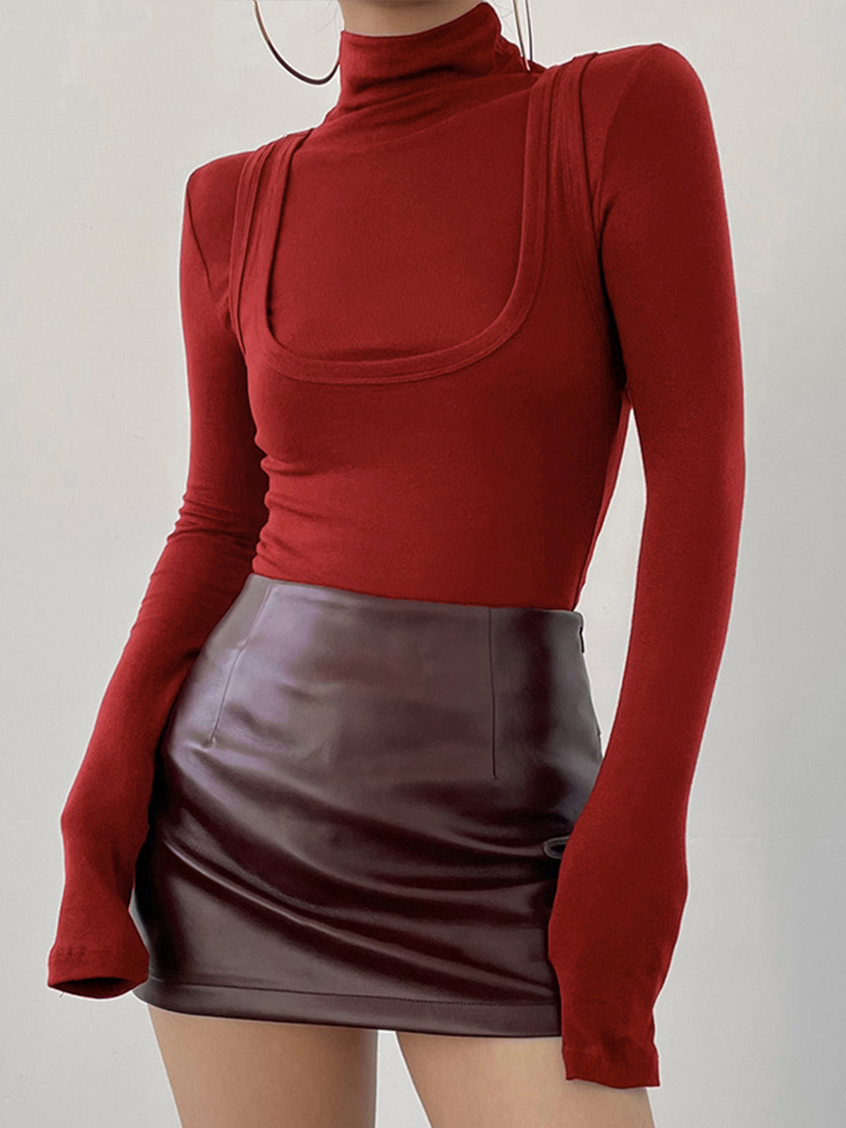 2 in 1 Mock Neck Jersey Top Versatile Layering Essential