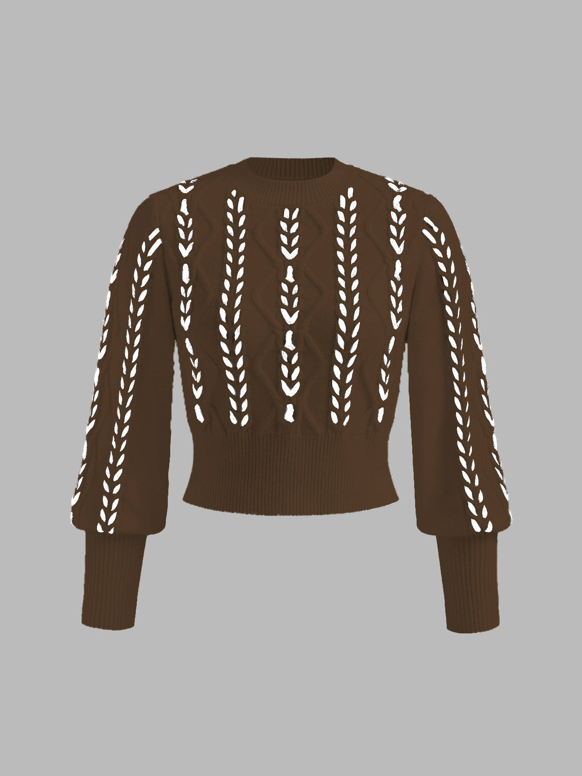 Contrast Binding Cinched Sweater with Puff Sleeves and Ribbed Detail