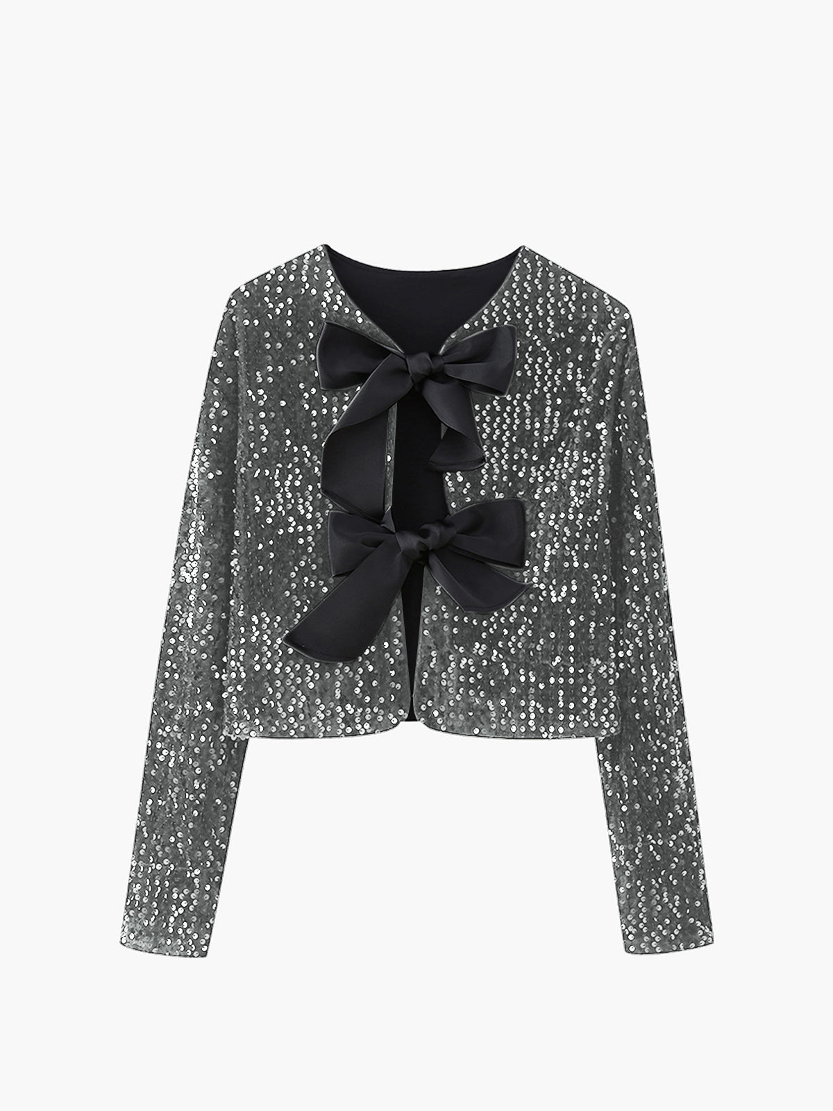 Sequined Velvet Bowknot Decor Jacket for Women Trendy Outerwear