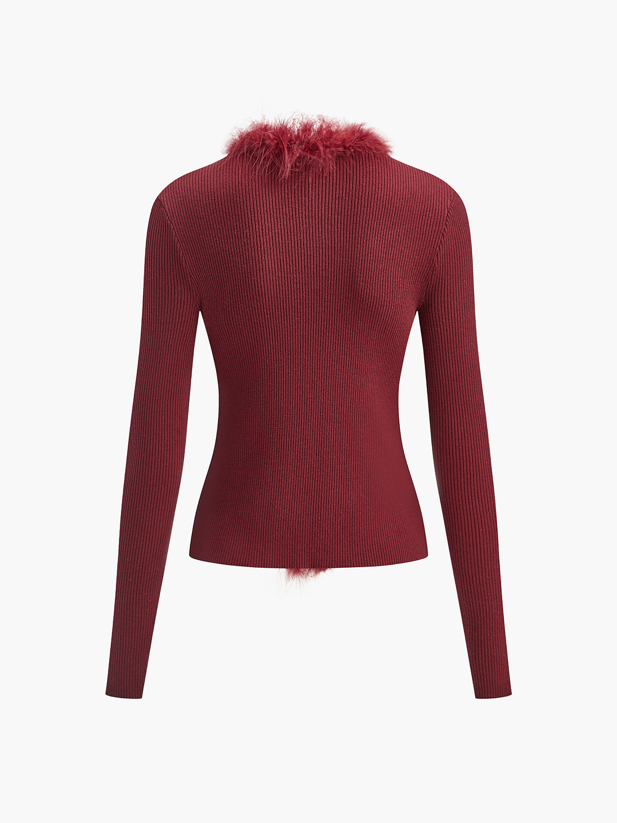 Feather Trim Wool-Blend Slim Sweater with Elegant Crew Neck