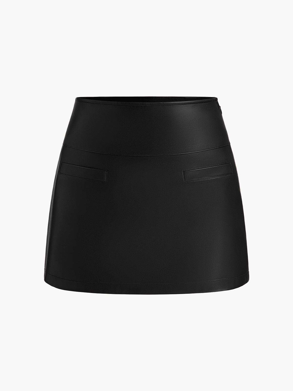 A-Line Faux Leather Mini Skirt with High Waist and Side Zipper
