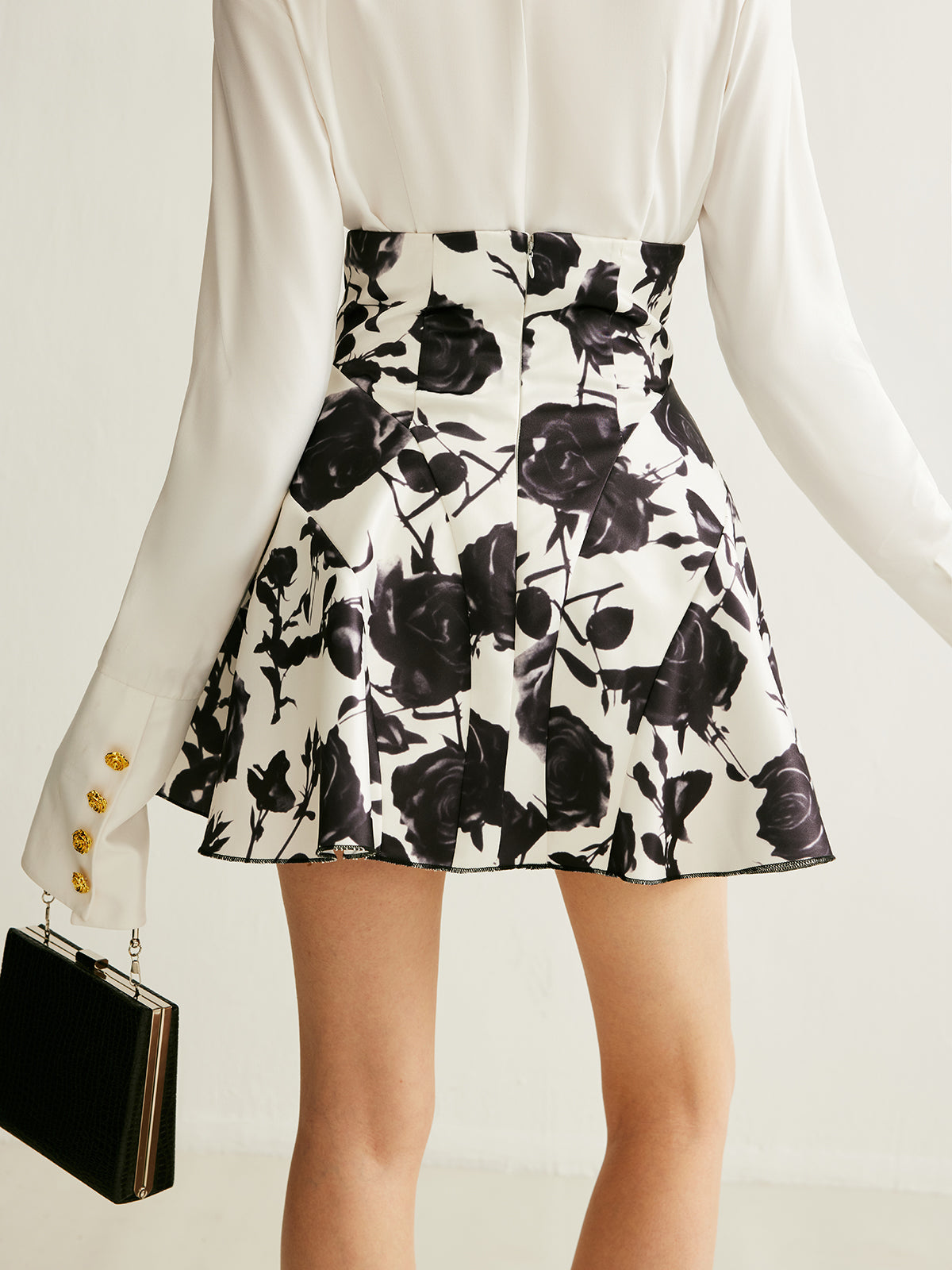 Floral Print Button-Detail Skirt with Elastic Waistband