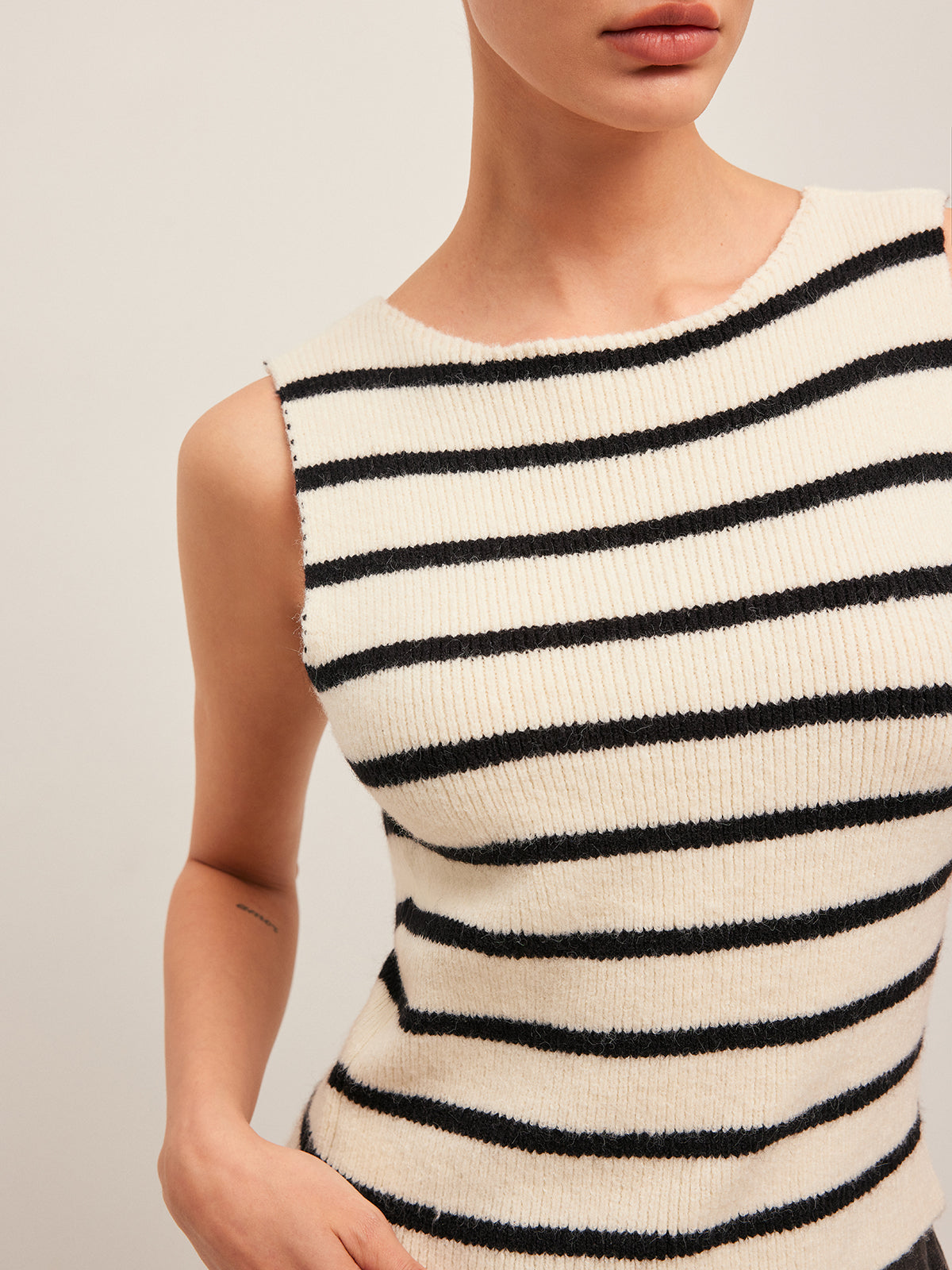 Bow Back Detail Striped Sweater Vest for Women Casual Layering