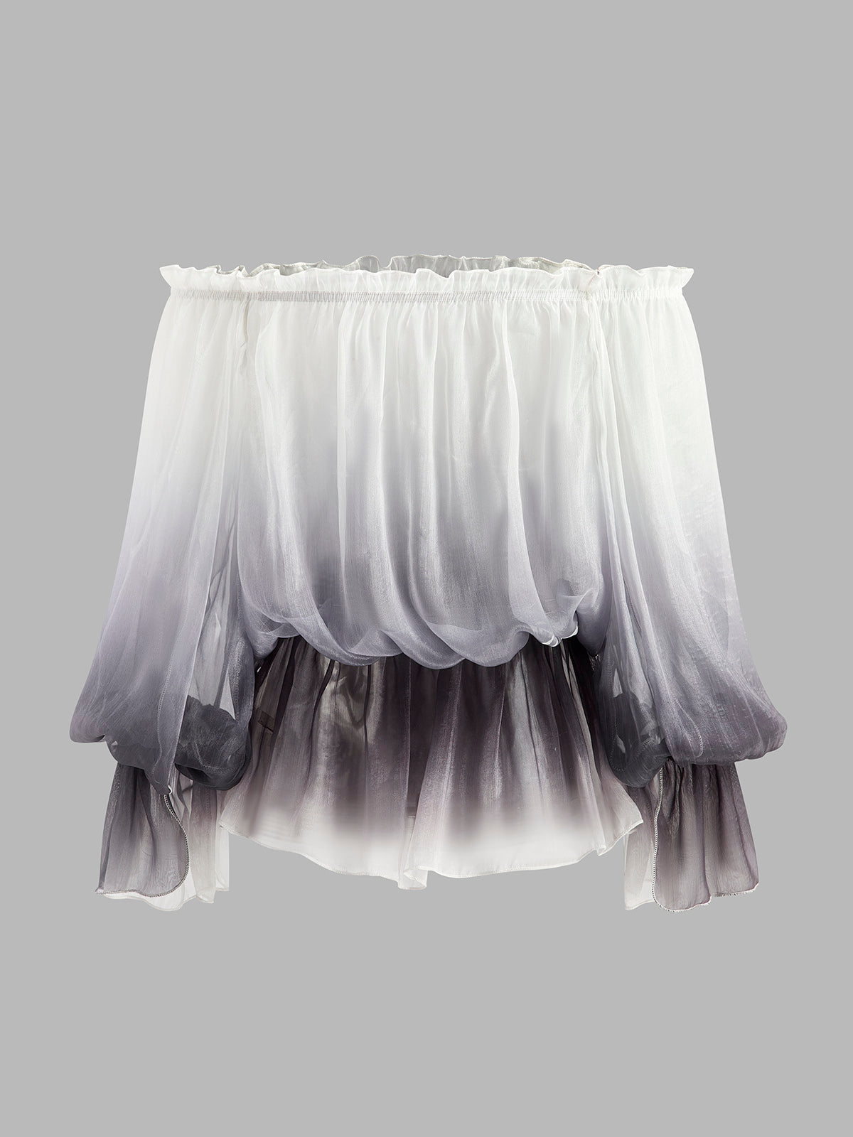 Semi-Sheer Gradient Floral Off-Shoulder Chiffon Top for Women's Spring Fashion