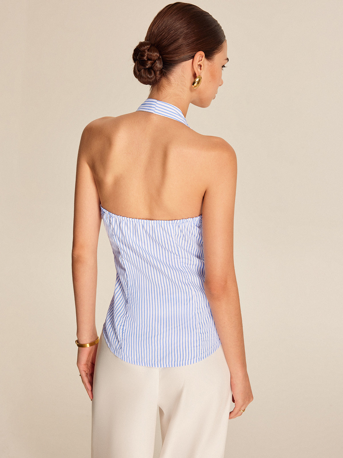 Striped Halter Tie Top with Adjustable Neckline for Women