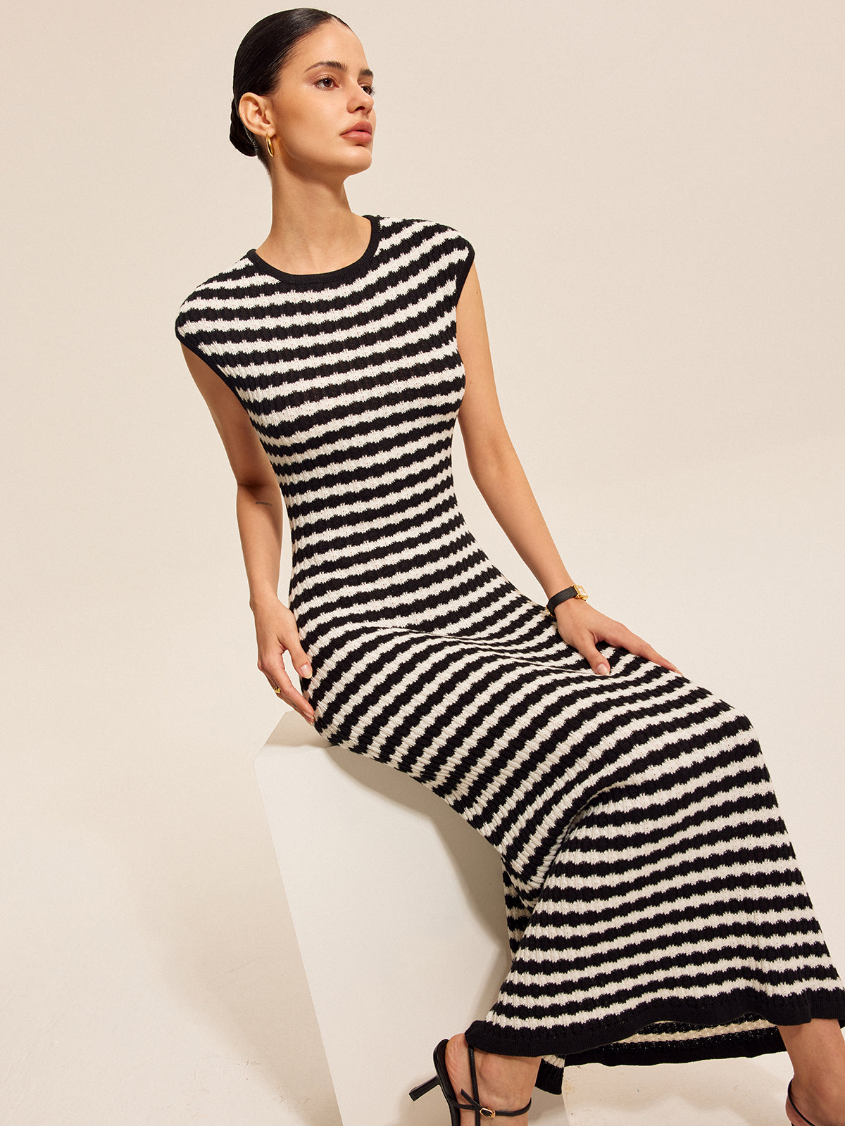 Striped Cap Sleeves Knit Dress for Women Casual Summer