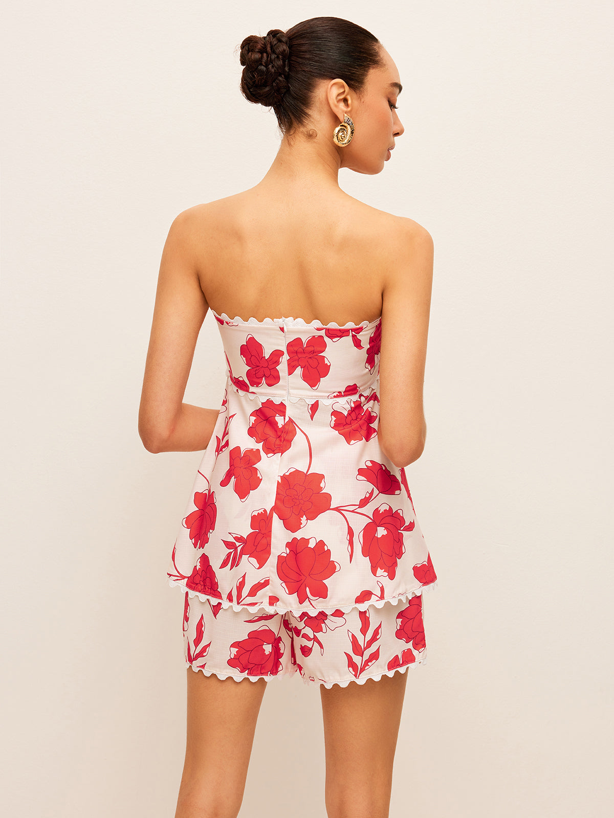 Floral Strapless Top With Pockets Shorts Set Women's Summer Outfit