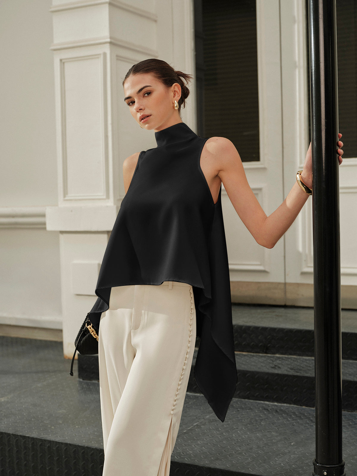 Asymmetrical Mock Neck Sleeveless Top for Women Casual Wear