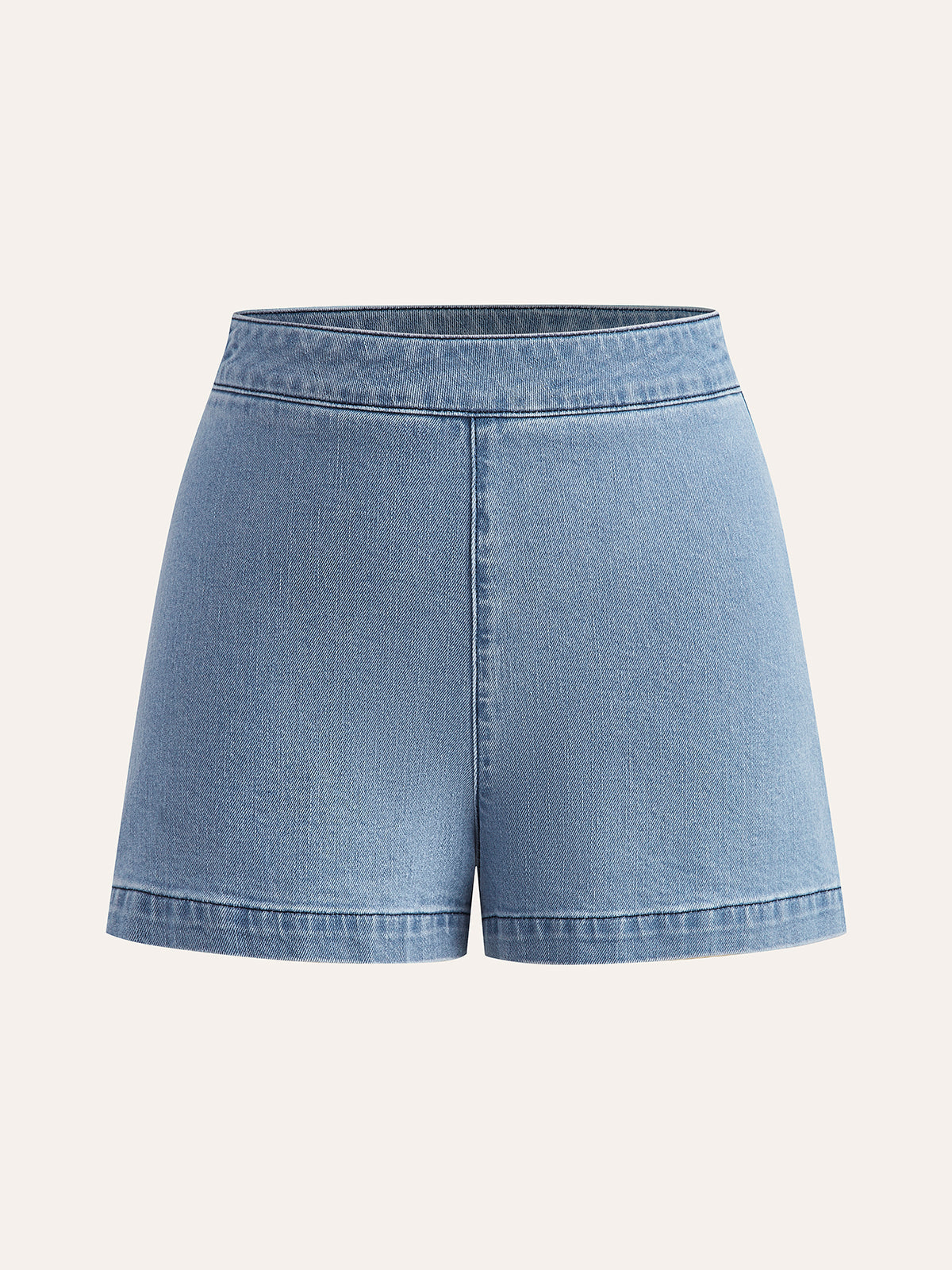 Metal Button Tie-Back Denim V-Neck Shorts Set with Elastic Waistband