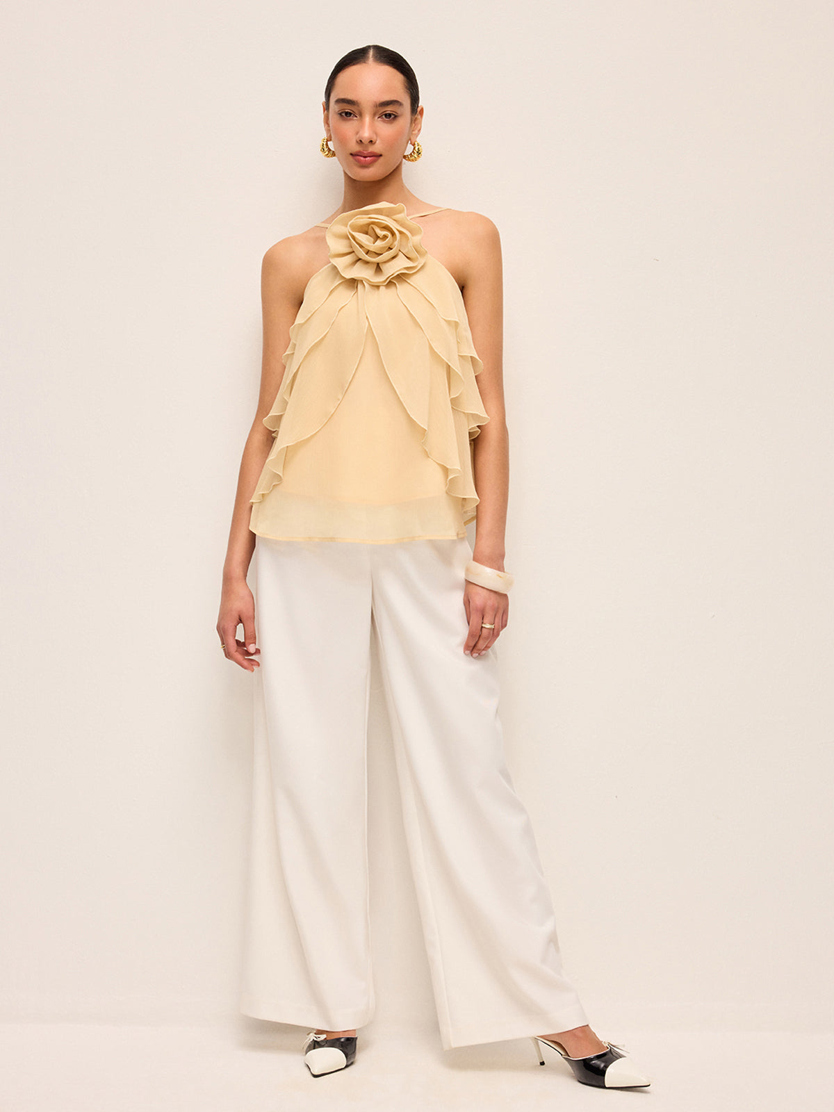 Floral Ruffle Halter Top for Women with Tie Neck Closure