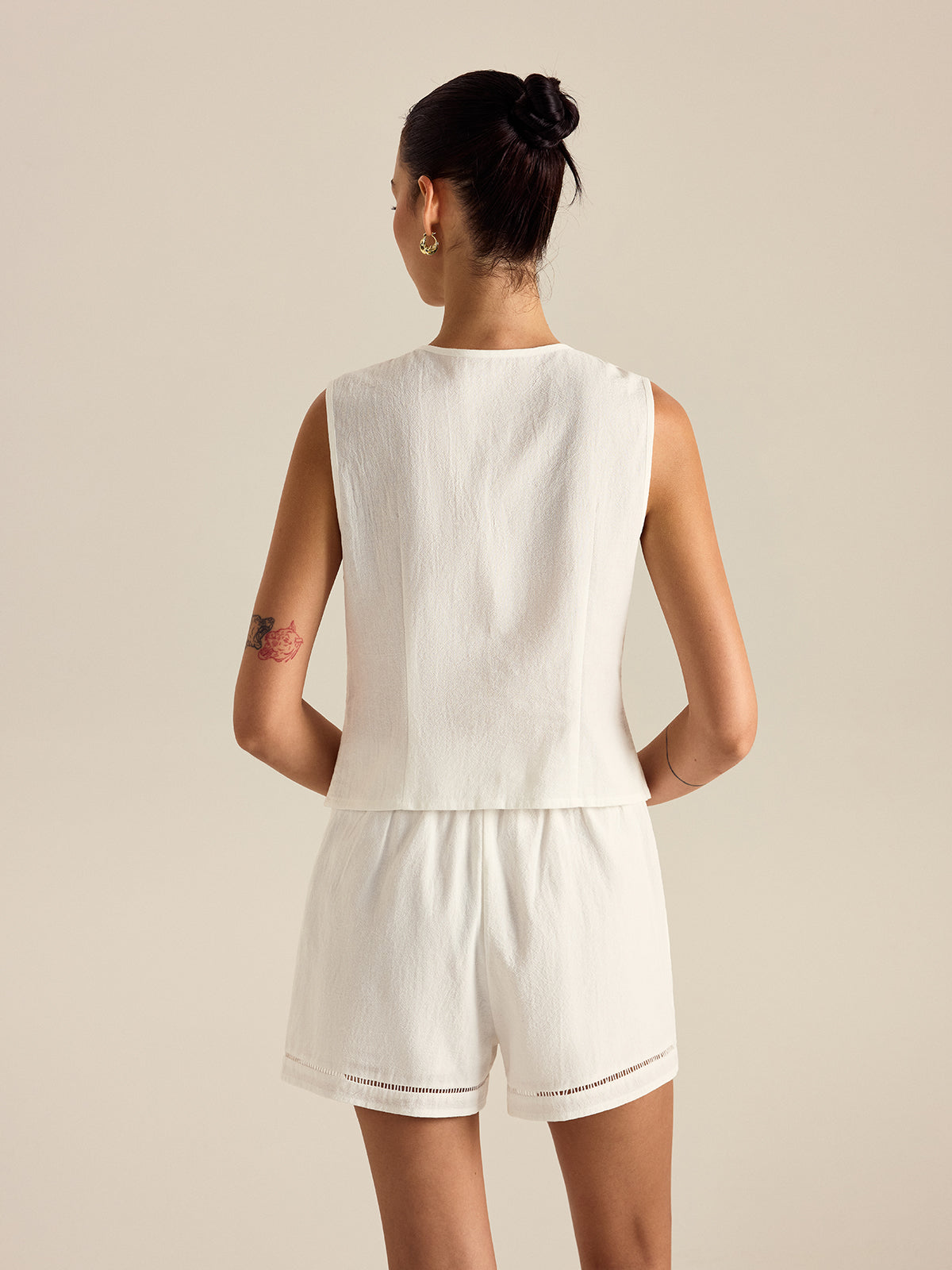 Cotton Button Detail Vest Top with Pockets Shorts Set for Women Comfort Breathable