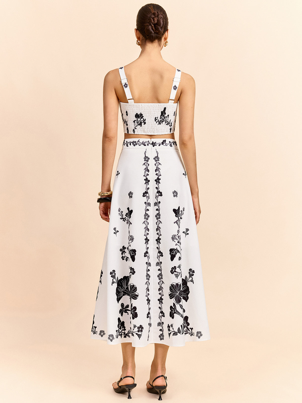 Floral Embroidered Crop Top and Midi Skirt Set for Women Spring Fashion