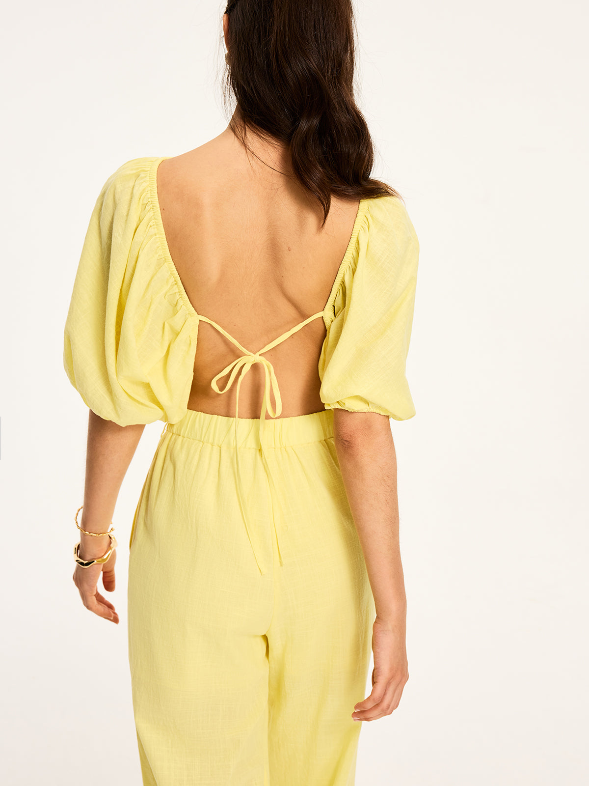 Puff-Sleeve Back-Tie Blouse for Women Trendy Casual