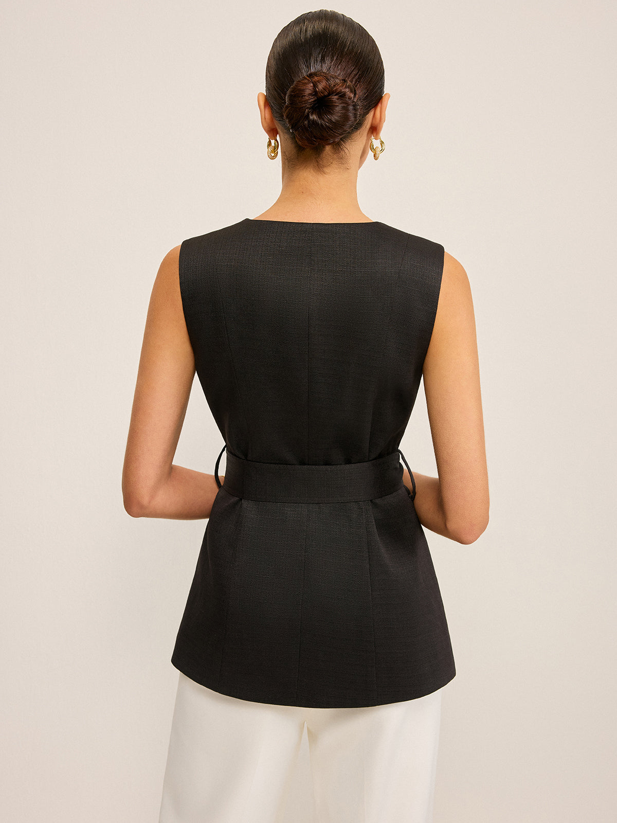 Belted Vest with 3D Sequin Flower Embellishments for Women