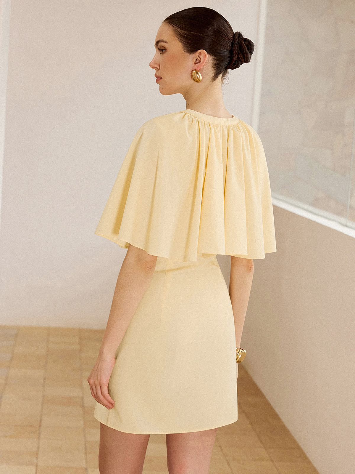 Cape-Sleeve Button-Front Mini Dress for Women Casual Daywear