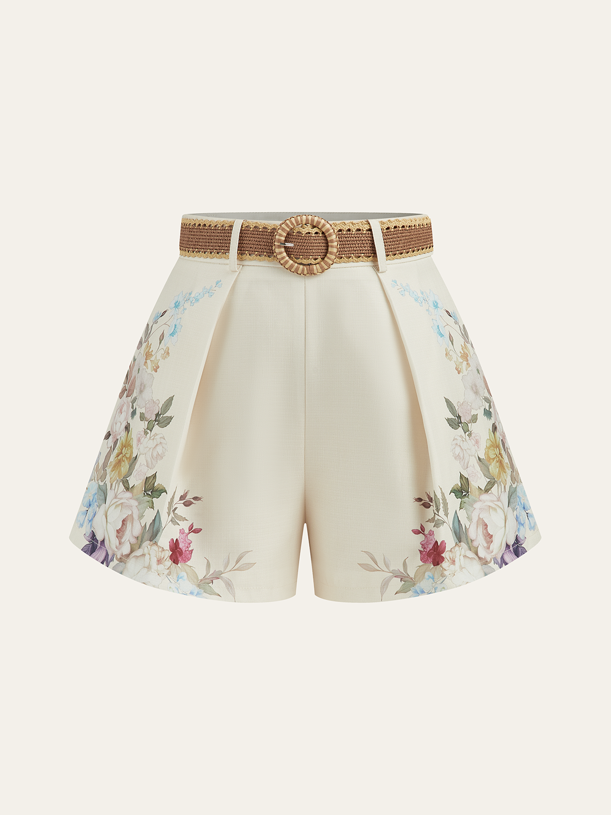 Floral Printed Belted Mid-Waist Shorts for Women Casual Summer Wear