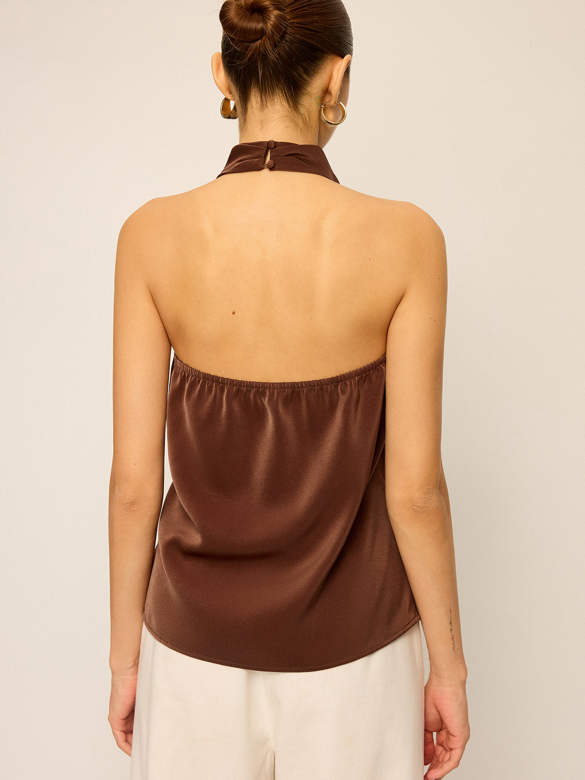 Satin Cowl Neck Halter Backless Top for Evening Wear