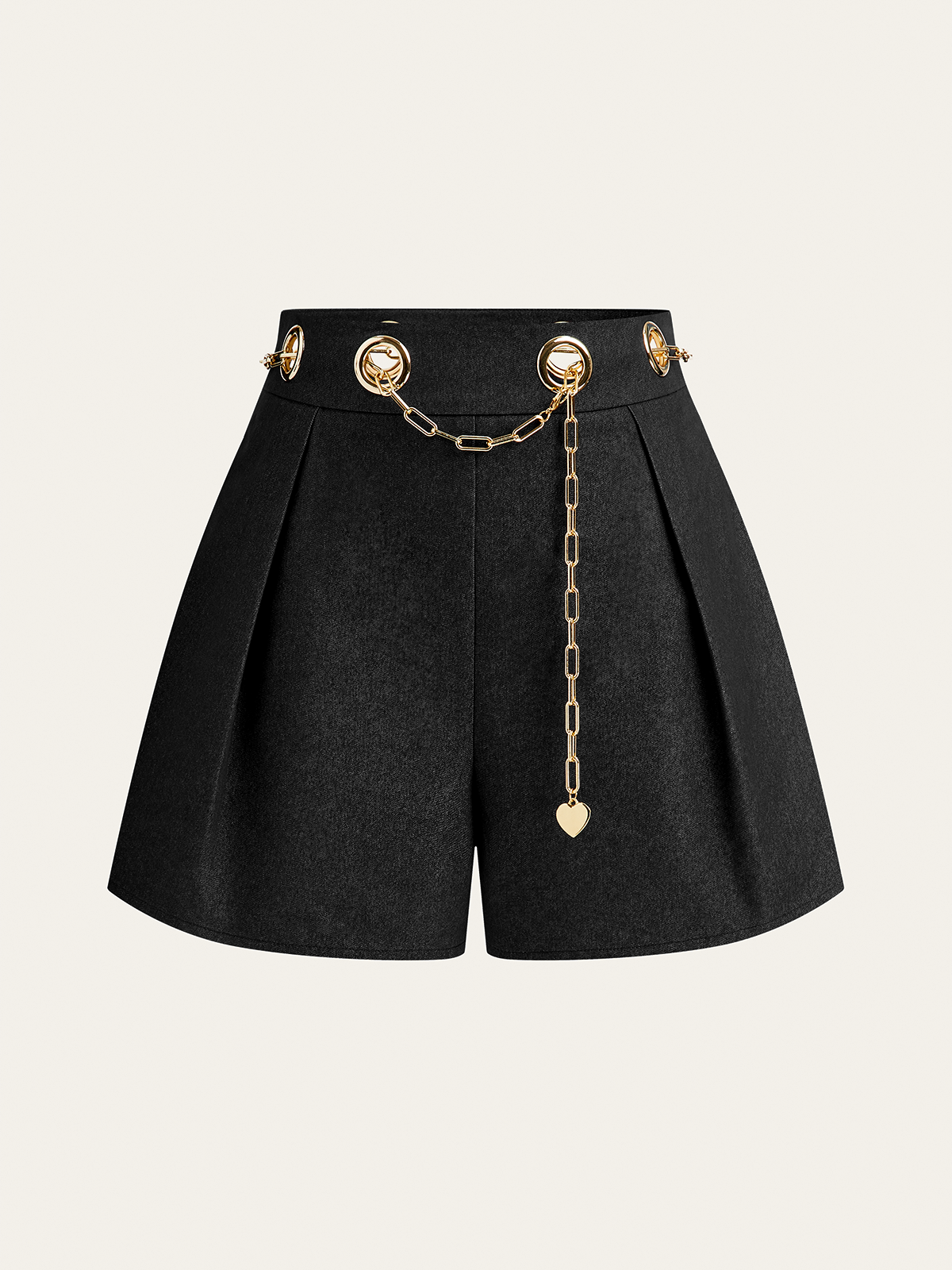 Faux Denim Shorts with Metal Chain Belt Trendy Urban Style