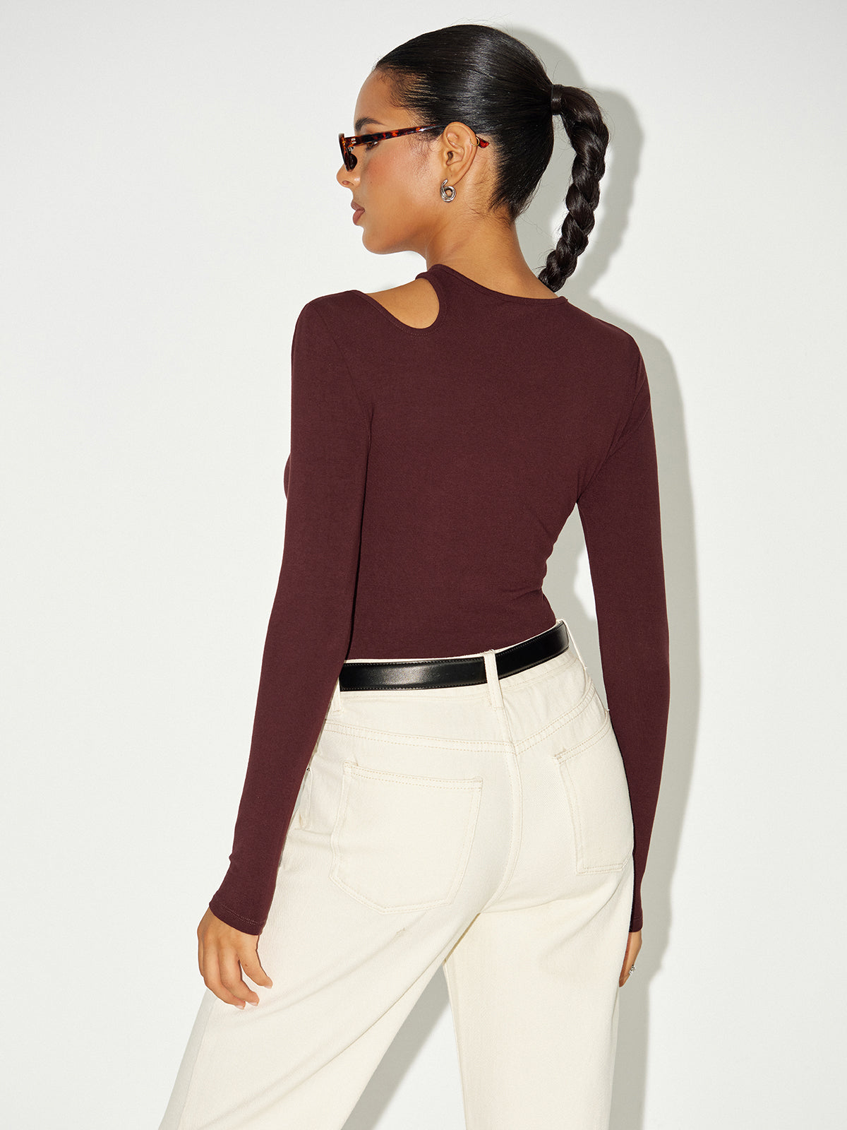 Long Sleeve Cut-Out Bodysuit Trendy Chic Stretch Fit